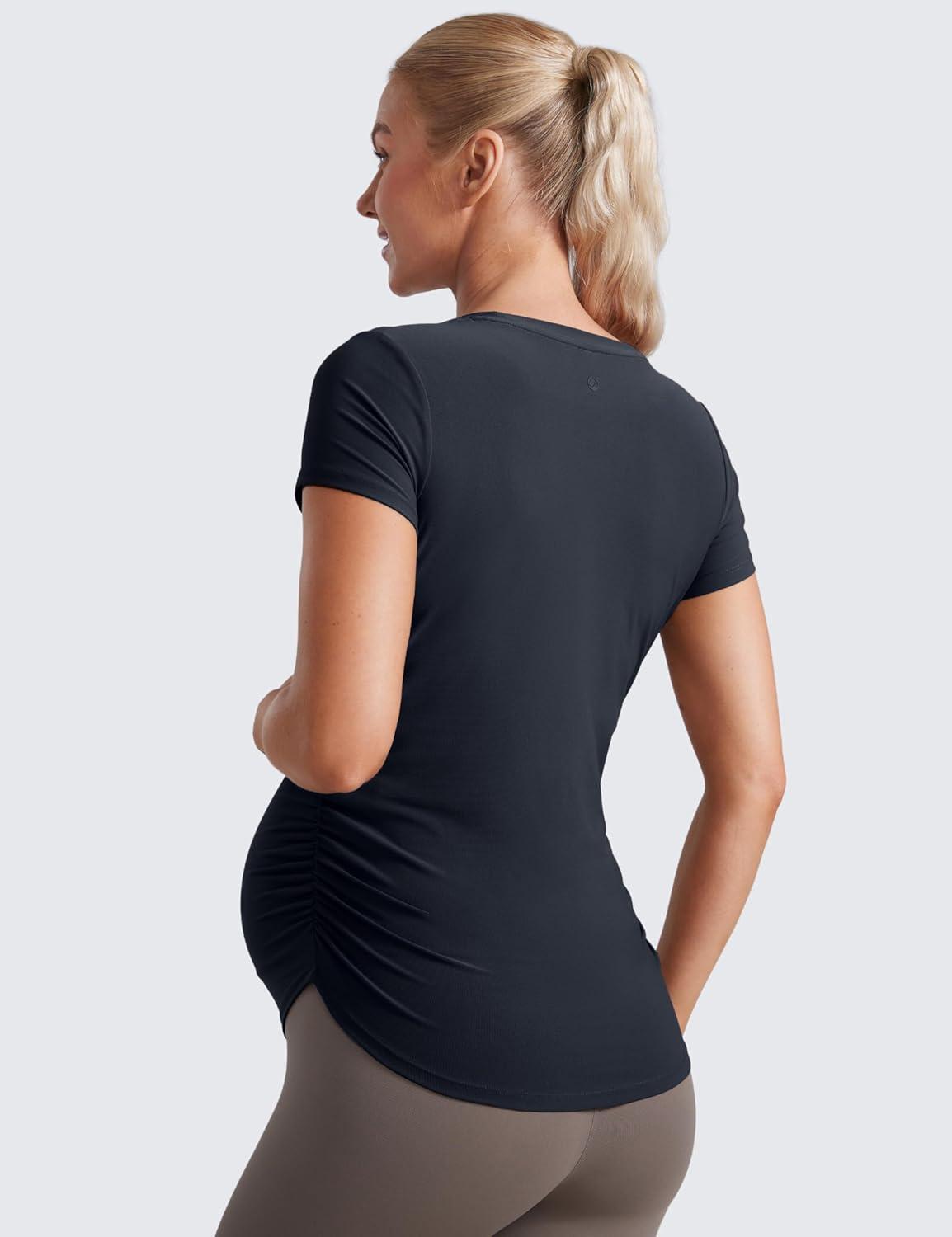 imageCRZ YOGA Cloudweight Maternity Shirts for Women Pregnancy Short Sleeve Side Ruched Tops Soft Workout Casual Athletic TShirtTrue Navy