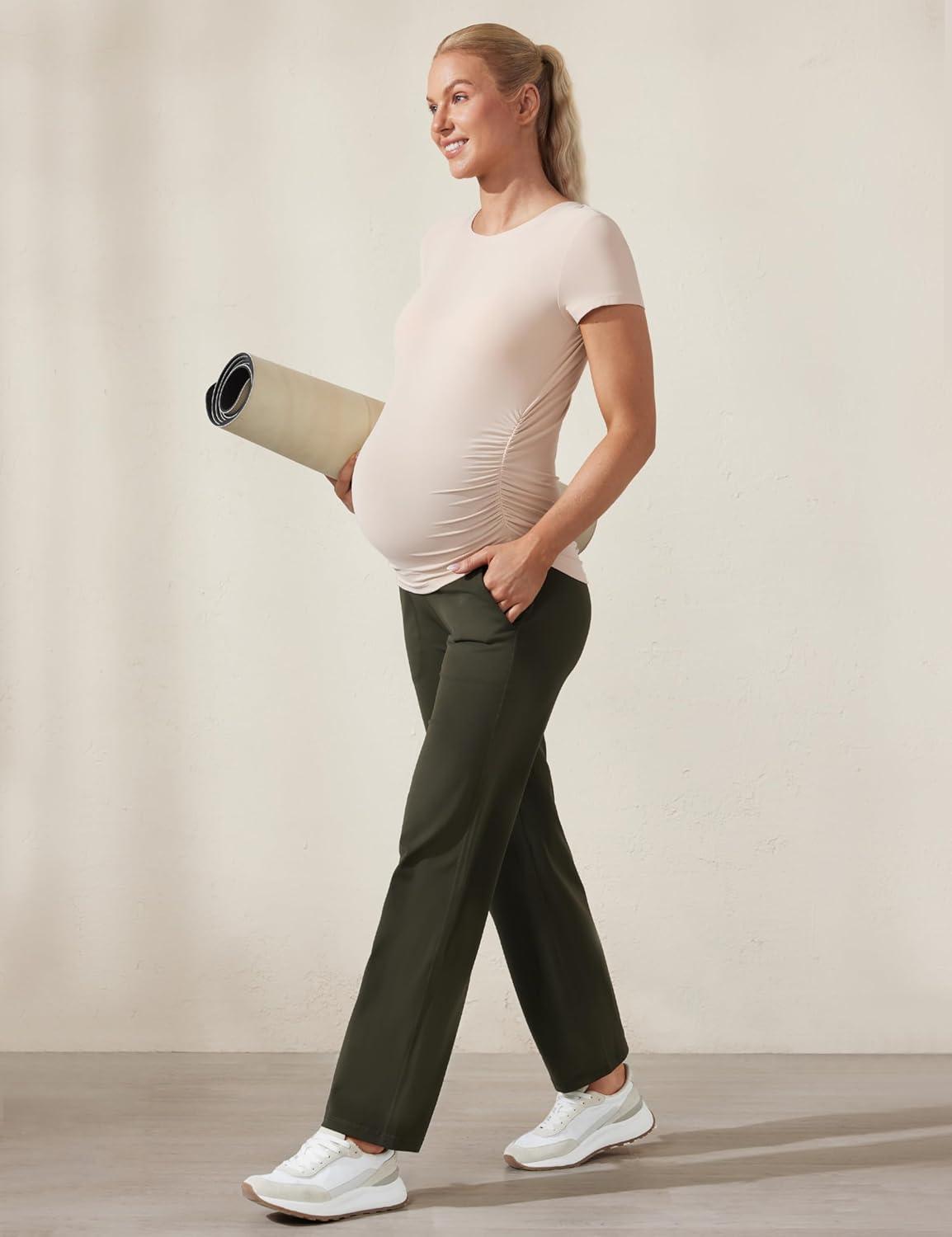 imageCRZ YOGA Cloudweight Maternity Shirts for Women Pregnancy Short Sleeve Side Ruched Tops Soft Workout Casual Athletic TShirtWhite Opal