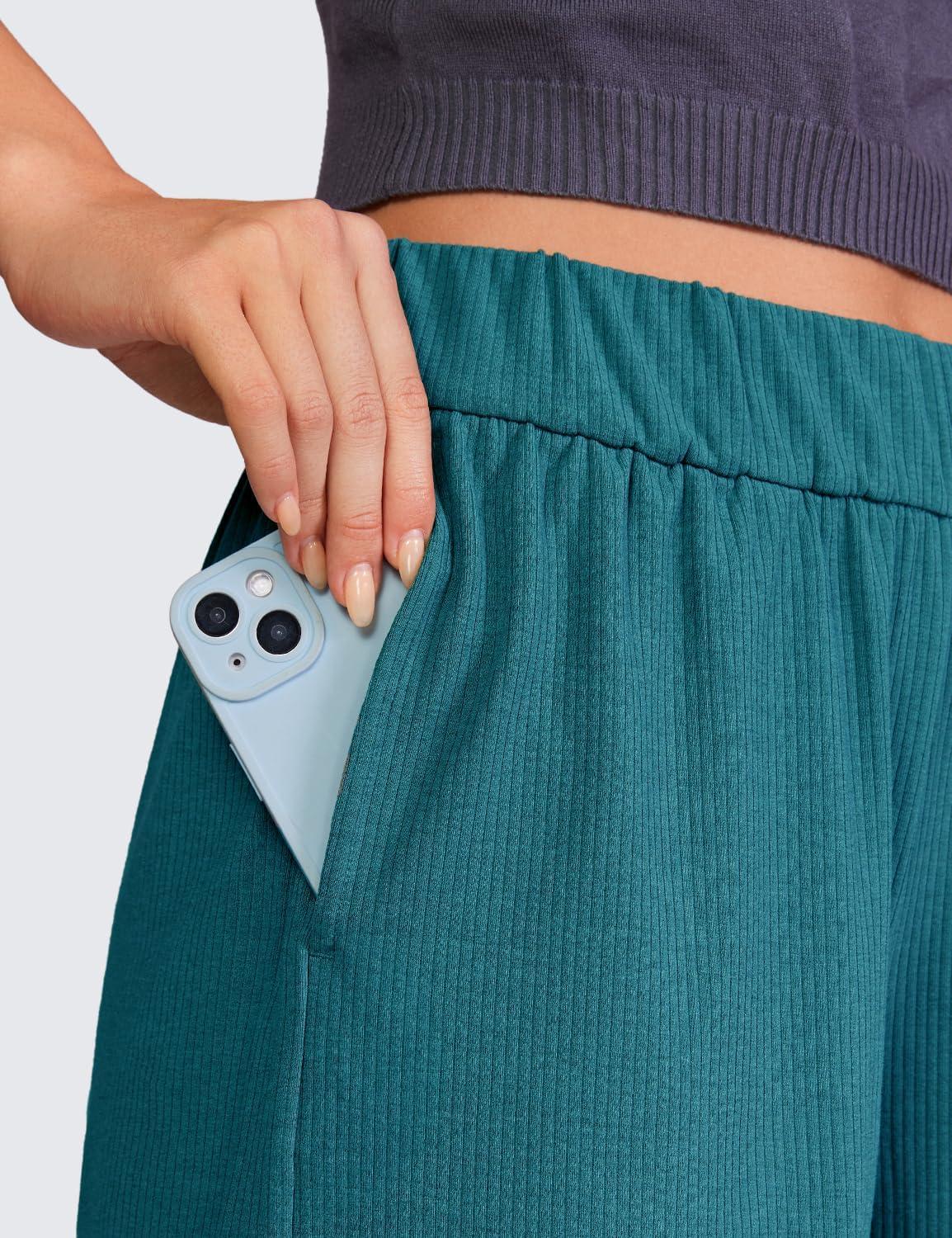 imageCRZ YOGA Comfy Ribbed Sweat Shorts for Women 3quot High Waisted Lyocell for Casual Lounge Athletic Jersey with PocketsBorealis Green