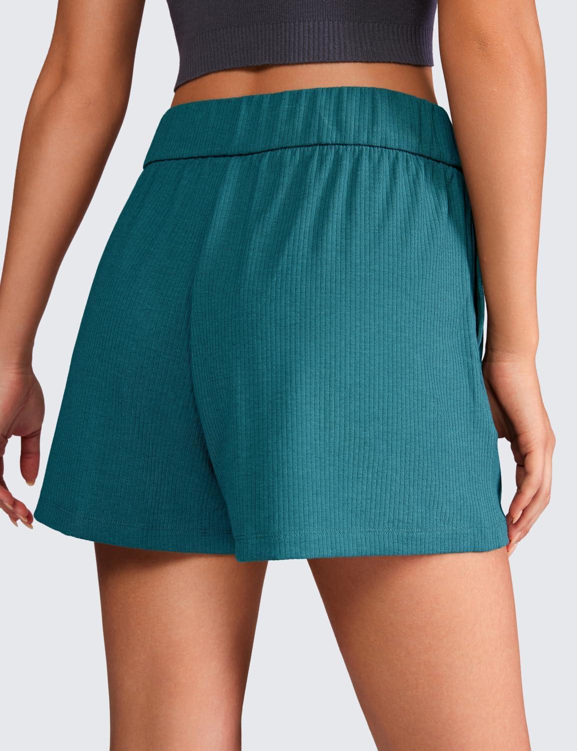 imageCRZ YOGA Comfy Ribbed Sweat Shorts for Women 3quot High Waisted Lyocell for Casual Lounge Athletic Jersey with PocketsBorealis Green