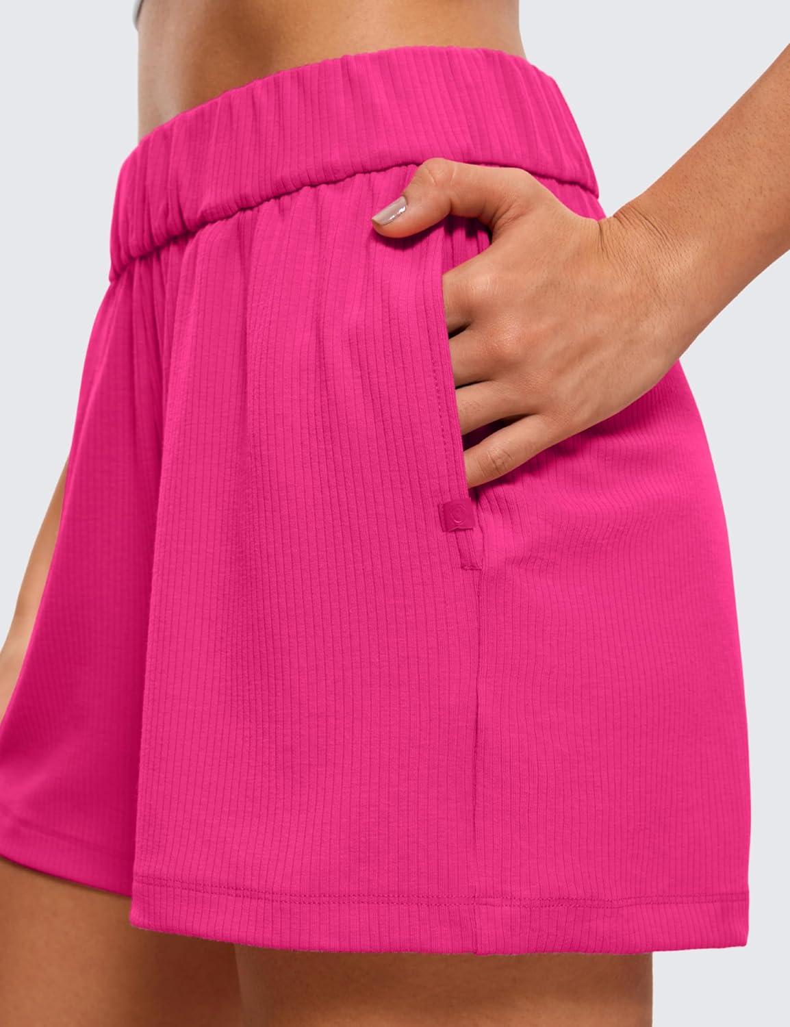 imageCRZ YOGA Comfy Ribbed Sweat Shorts for Women 3quot High Waisted Lyocell for Casual Lounge Athletic Jersey with PocketsGranita Pink
