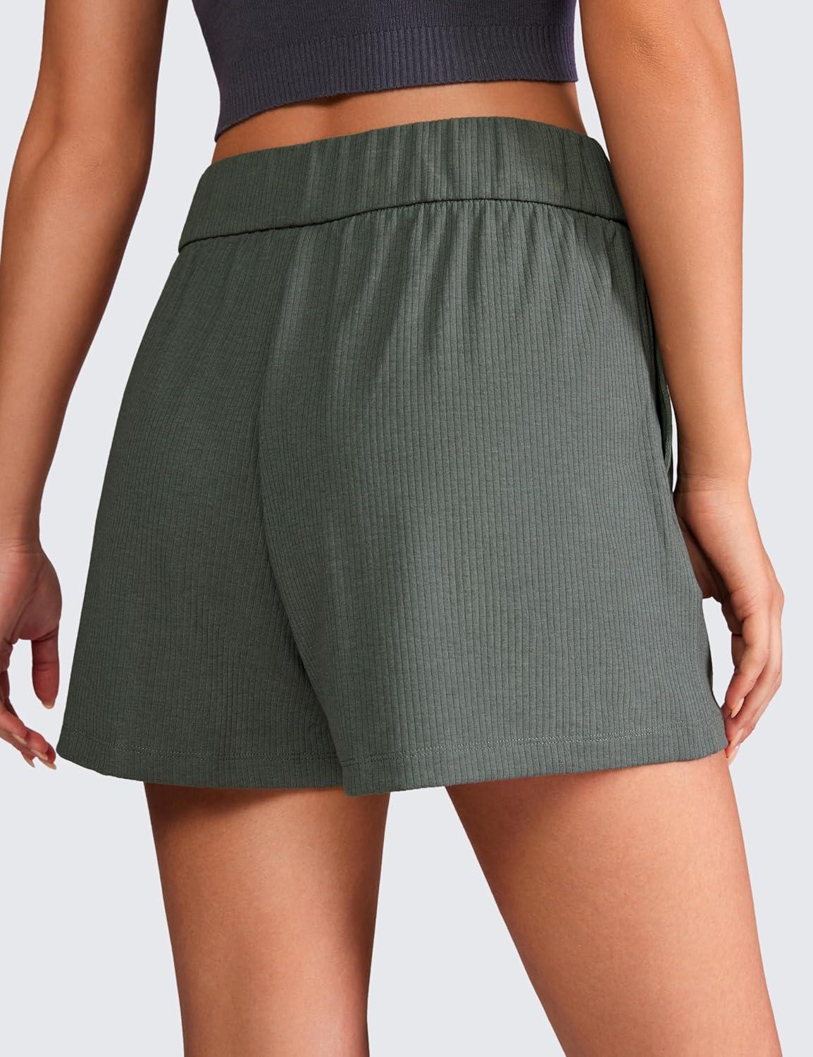 imageCRZ YOGA Comfy Ribbed Sweat Shorts for Women 3quot High Waisted Lyocell for Casual Lounge Athletic Jersey with PocketsGrey Sage