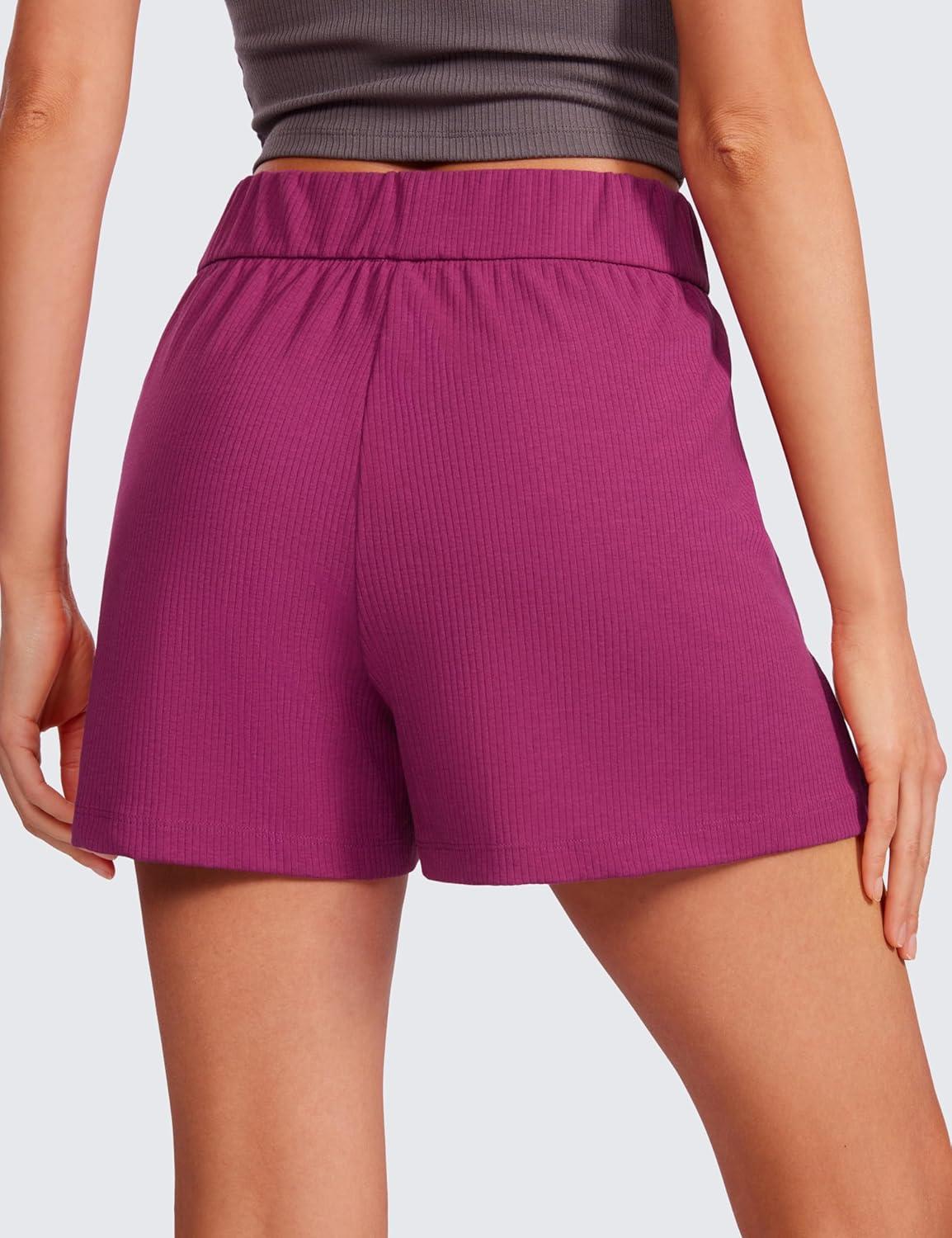 imageCRZ YOGA Comfy Ribbed Sweat Shorts for Women 3quot High Waisted Lyocell for Casual Lounge Athletic Jersey with PocketsMagenta Purple