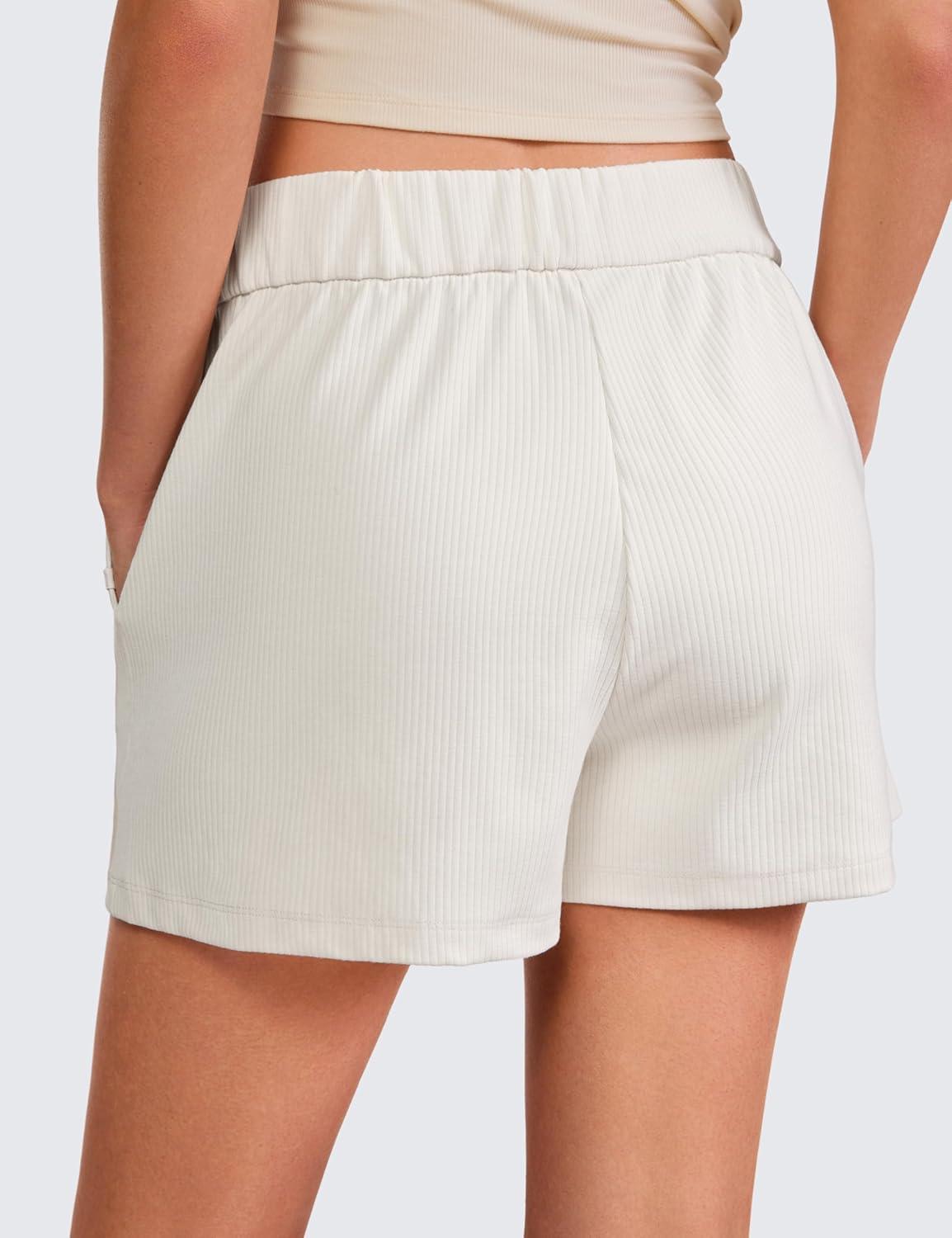 imageCRZ YOGA Comfy Ribbed Sweat Shorts for Women 3quot High Waisted Lyocell for Casual Lounge Athletic Jersey with PocketsMilky White Bone