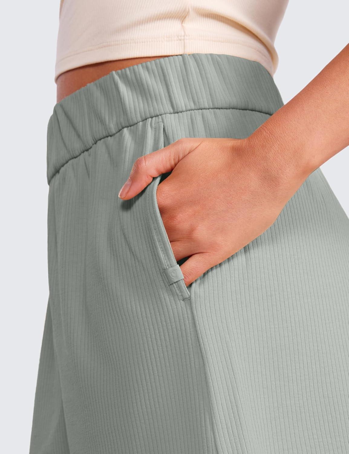 imageCRZ YOGA Comfy Ribbed Sweat Shorts for Women 3quot High Waisted Lyocell for Casual Lounge Athletic Jersey with PocketsSterling