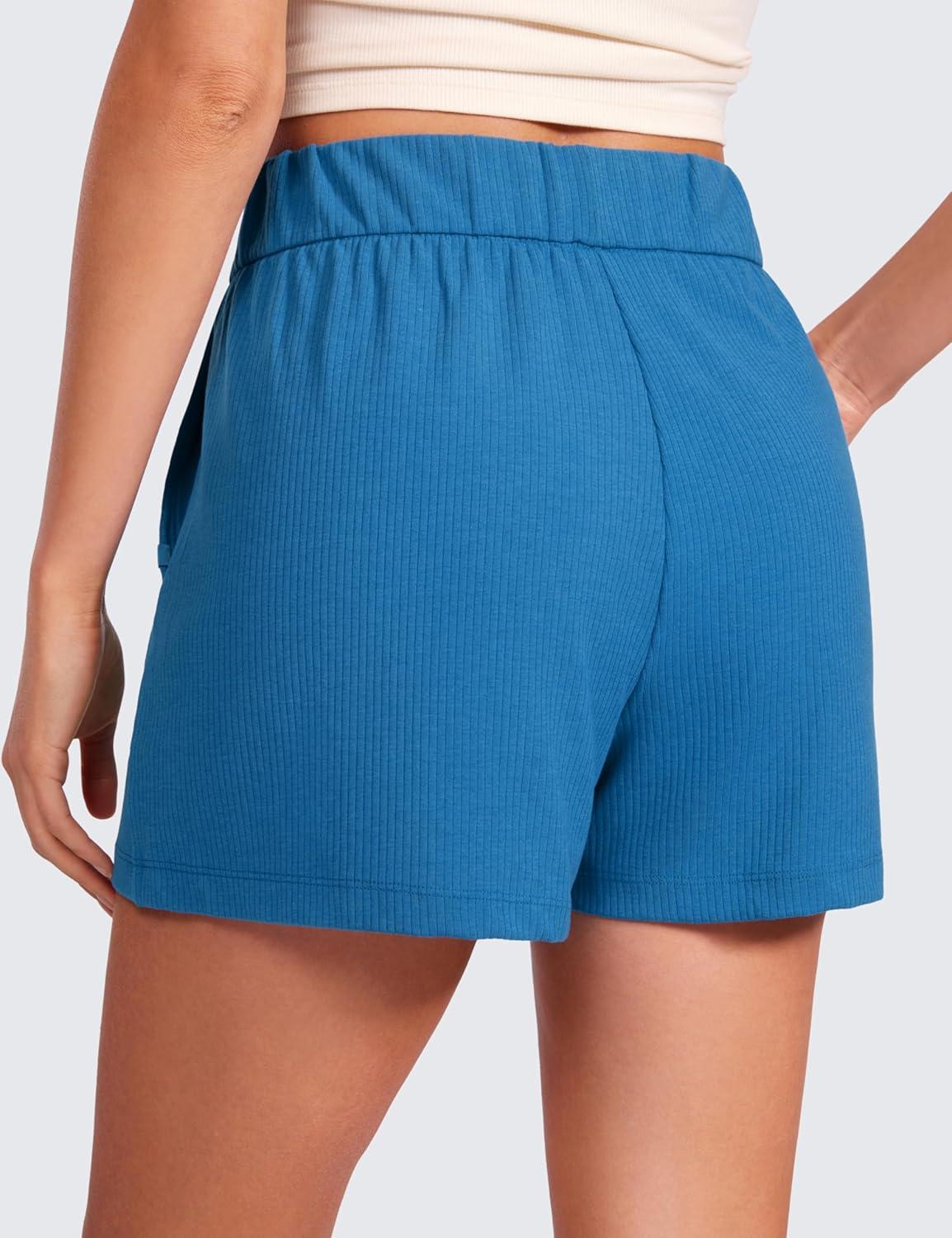 imageCRZ YOGA Comfy Ribbed Sweat Shorts for Women 3quot High Waisted Lyocell for Casual Lounge Athletic Jersey with PocketsSupersonic Blue
