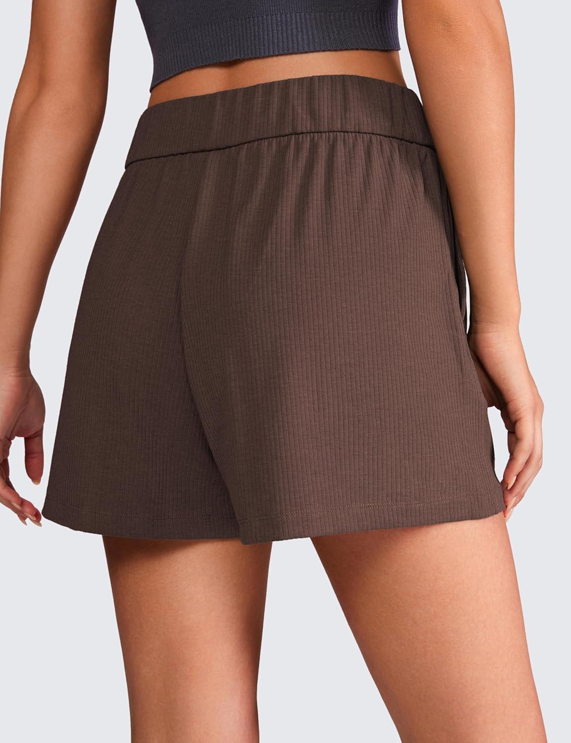 imageCRZ YOGA Comfy Ribbed Sweat Shorts for Women 3quot High Waisted Lyocell for Casual Lounge Athletic Jersey with PocketsTaupe