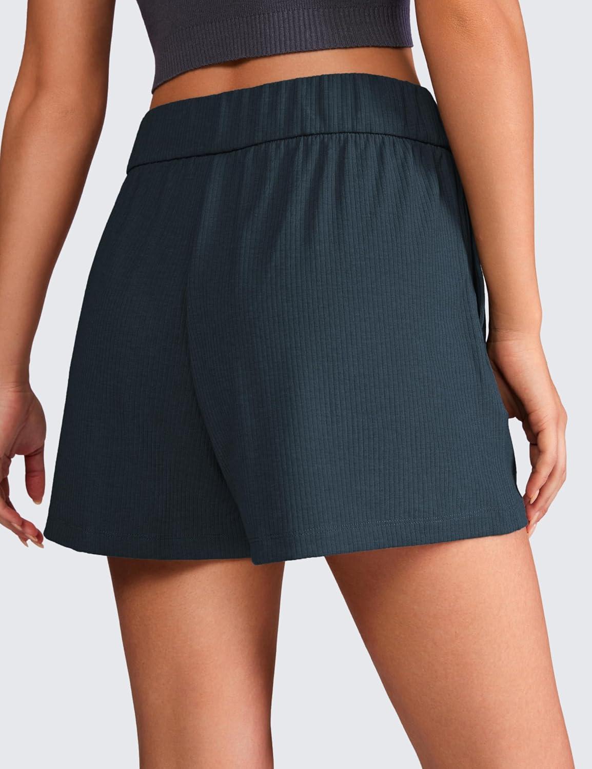 imageCRZ YOGA Comfy Ribbed Sweat Shorts for Women 3quot High Waisted Lyocell for Casual Lounge Athletic Jersey with PocketsTrue Navy