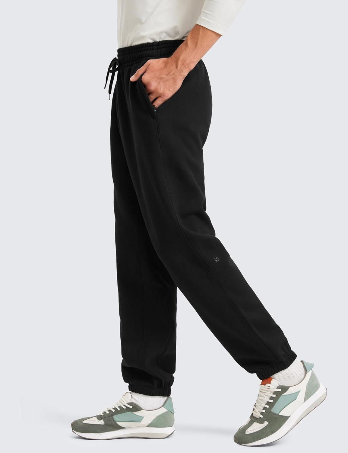imageCRZ YOGA Cotton Fleece Lined Relaxed Sweatpants for Men 32quot Loose Lounge Casual Bottom Sweat Pants with Zipper PocketBlack