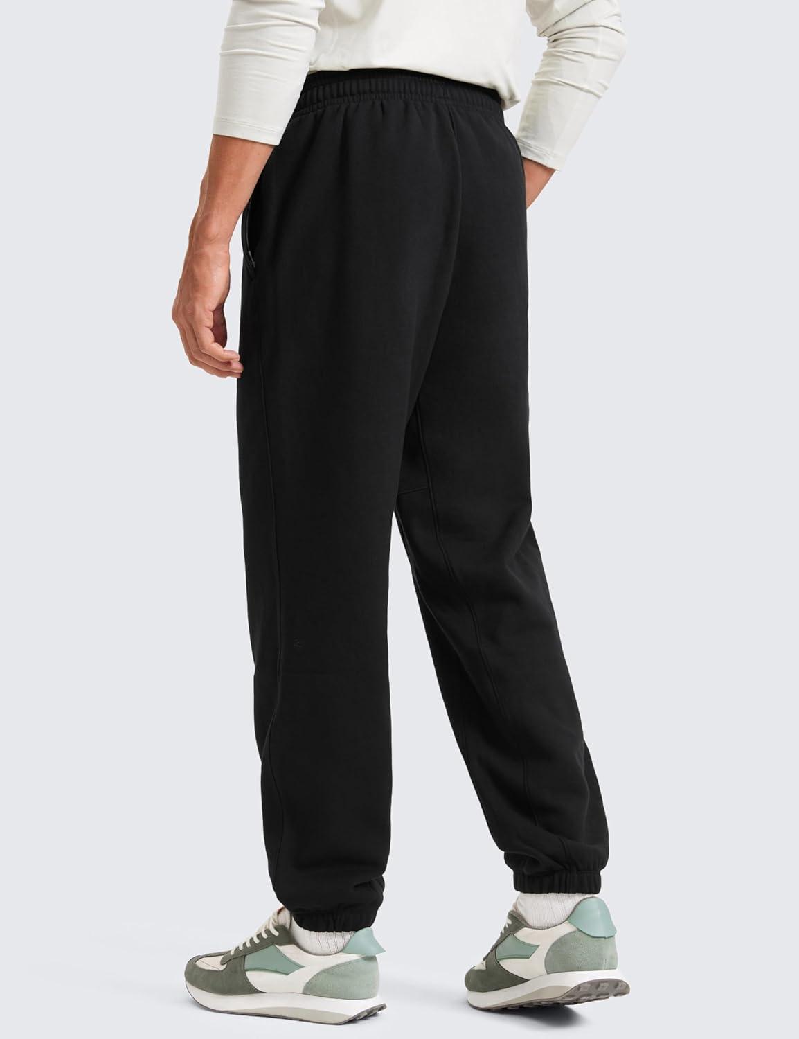 imageCRZ YOGA Cotton Fleece Lined Relaxed Sweatpants for Men 32quot Loose Lounge Casual Bottom Sweat Pants with Zipper PocketBlack