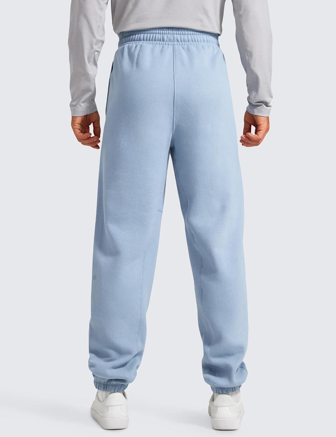 imageCRZ YOGA Cotton Fleece Lined Relaxed Sweatpants for Men 32quot Loose Lounge Casual Bottom Sweat Pants with Zipper PocketCambric Blue