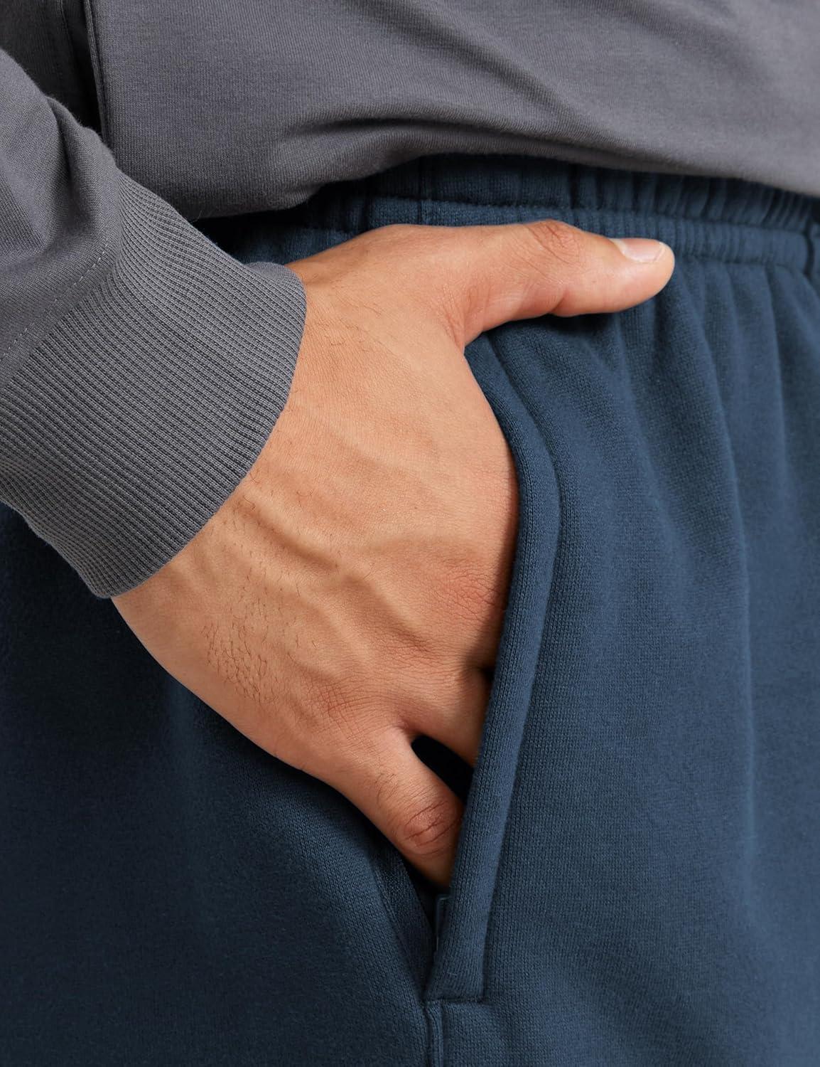 imageCRZ YOGA Cotton Fleece Lined Relaxed Sweatpants for Men 32quot Loose Lounge Casual Bottom Sweat Pants with Zipper PocketInk Blue