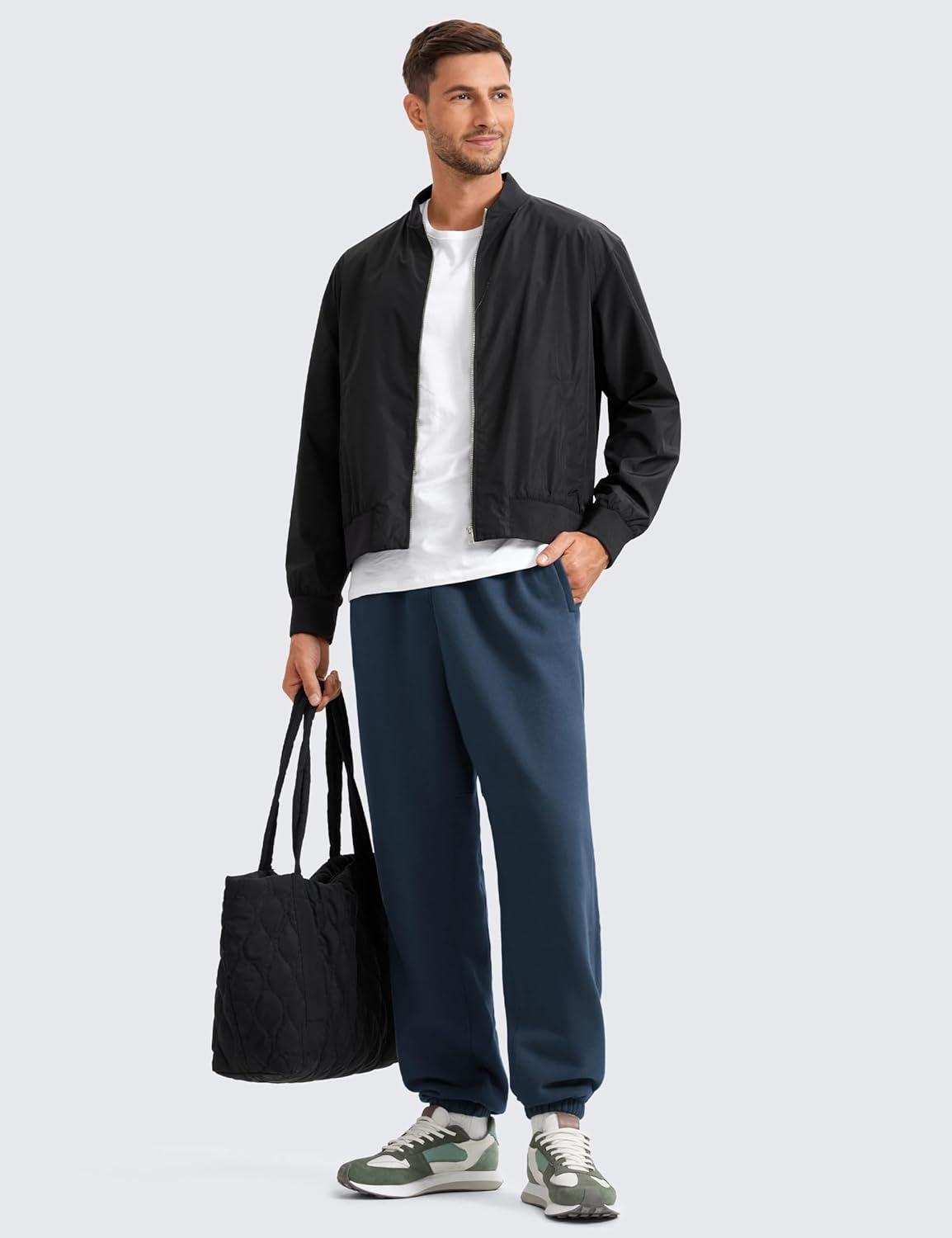 imageCRZ YOGA Cotton Fleece Lined Relaxed Sweatpants for Men 32quot Loose Lounge Casual Bottom Sweat Pants with Zipper PocketInk Blue