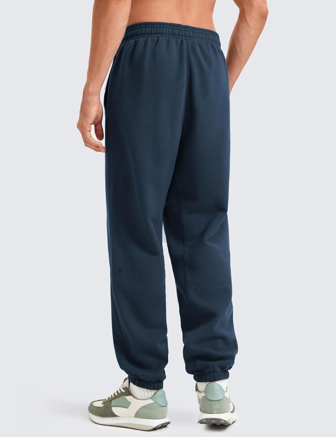 imageCRZ YOGA Cotton Fleece Lined Relaxed Sweatpants for Men 32quot Loose Lounge Casual Bottom Sweat Pants with Zipper PocketInk Blue