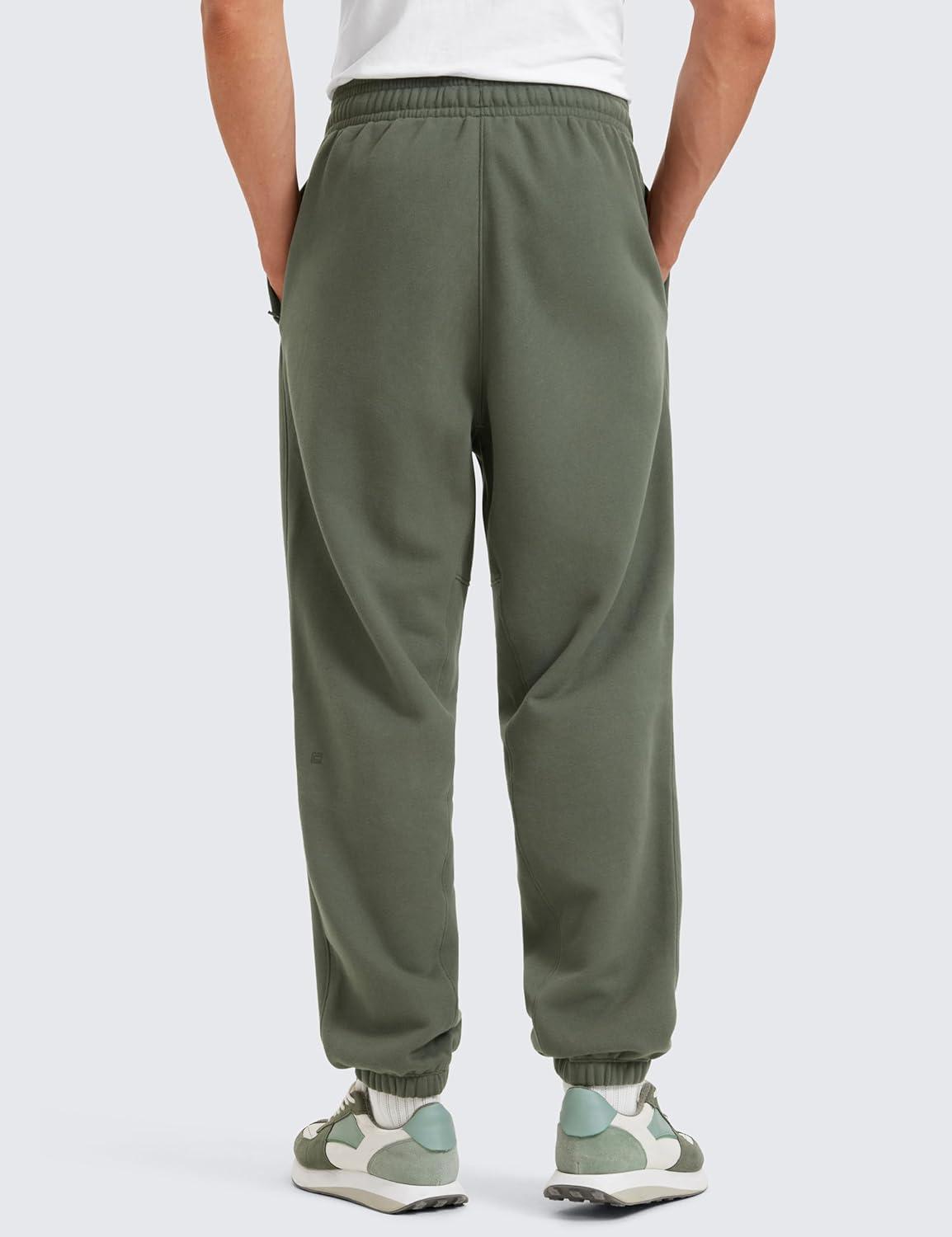 imageCRZ YOGA Cotton Fleece Lined Relaxed Sweatpants for Men 32quot Loose Lounge Casual Bottom Sweat Pants with Zipper PocketLight Army Green