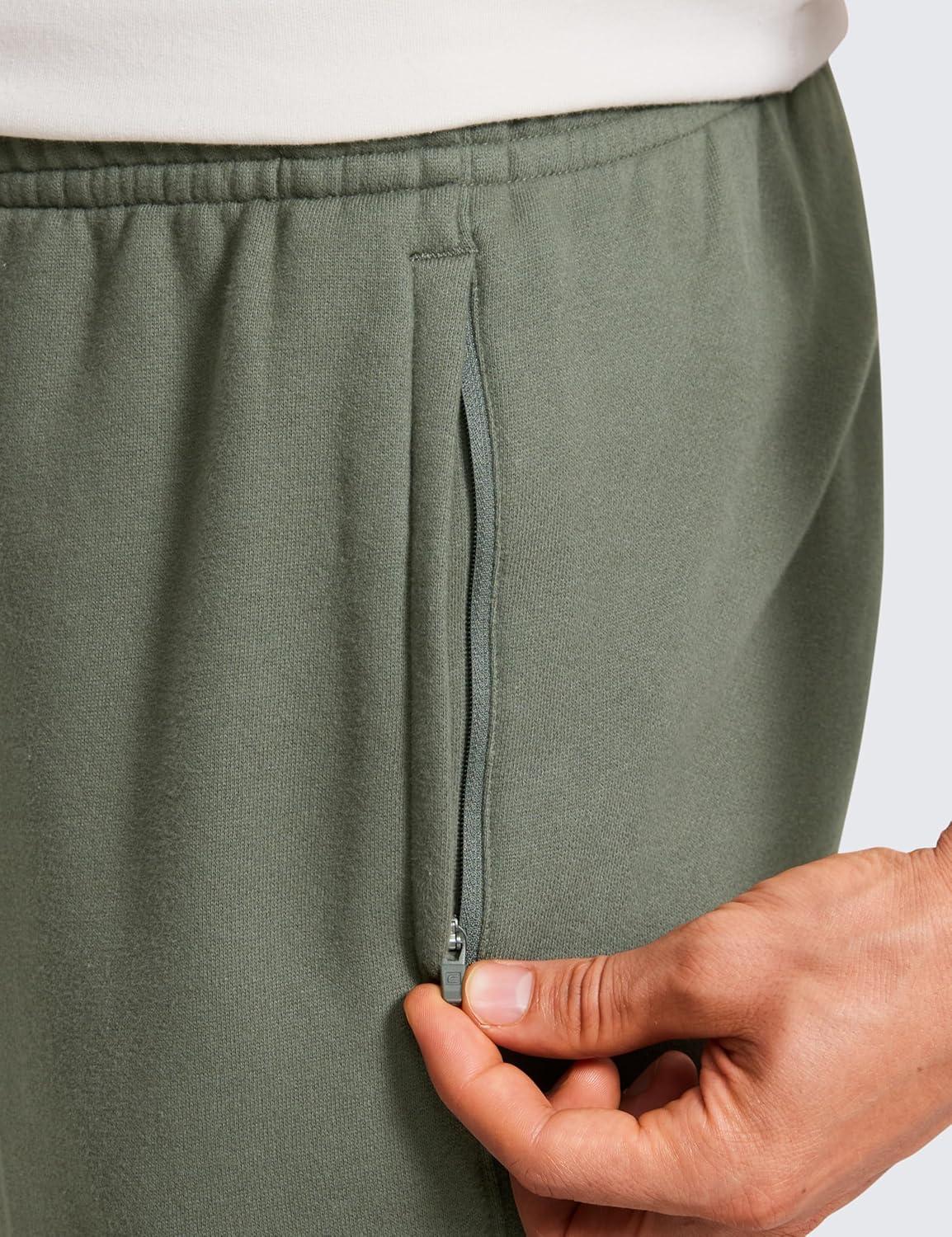 imageCRZ YOGA Cotton Fleece Lined Relaxed Sweatpants for Men 32quot Loose Lounge Casual Bottom Sweat Pants with Zipper PocketLight Army Green