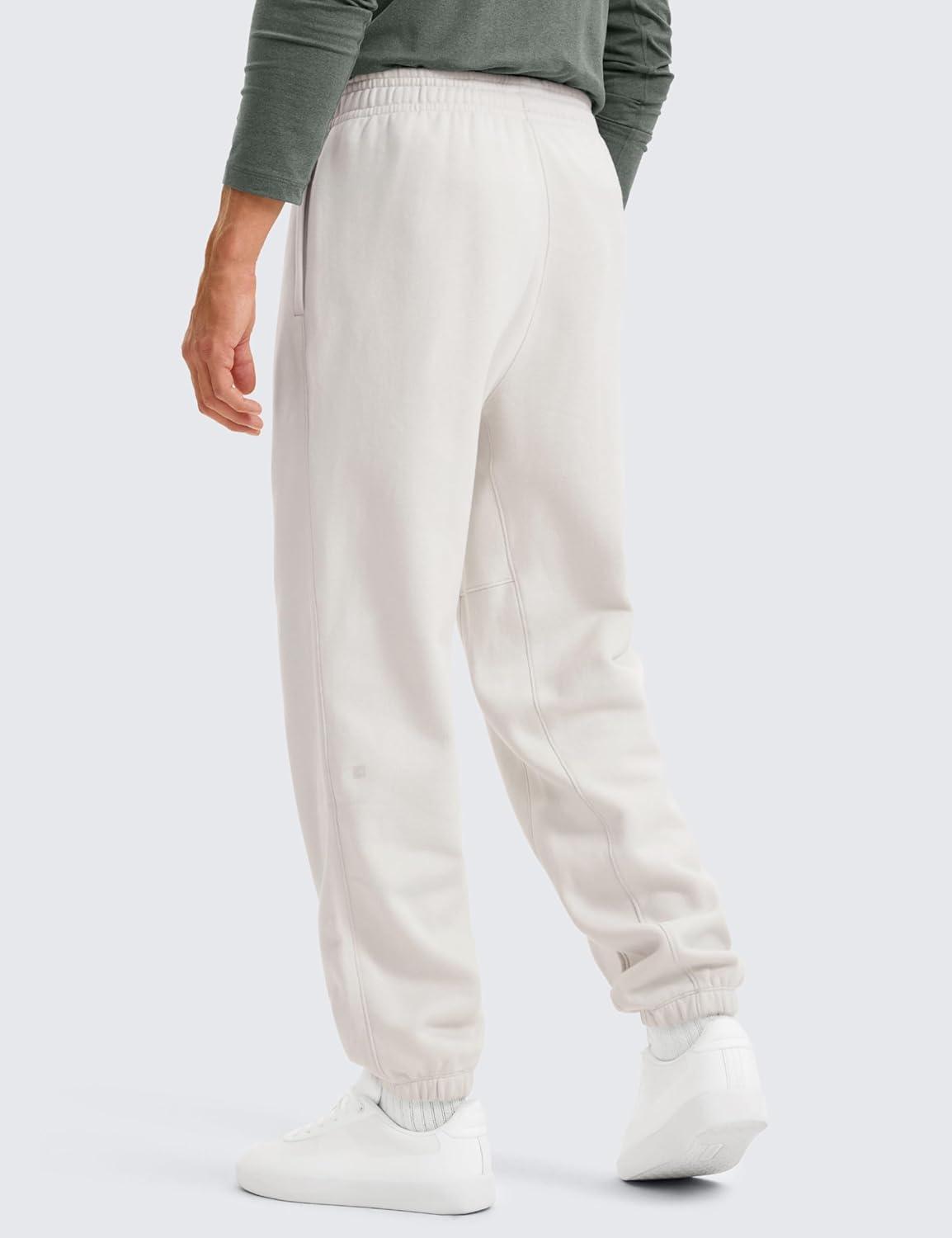 imageCRZ YOGA Cotton Fleece Lined Relaxed Sweatpants for Men 32quot Loose Lounge Casual Bottom Sweat Pants with Zipper PocketMilky White Bone