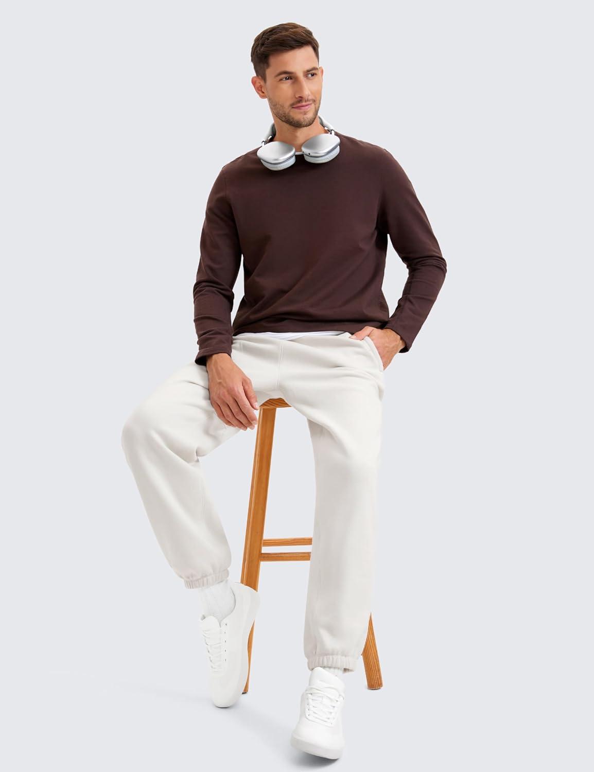 imageCRZ YOGA Cotton Fleece Lined Relaxed Sweatpants for Men 32quot Loose Lounge Casual Bottom Sweat Pants with Zipper PocketMilky White Bone