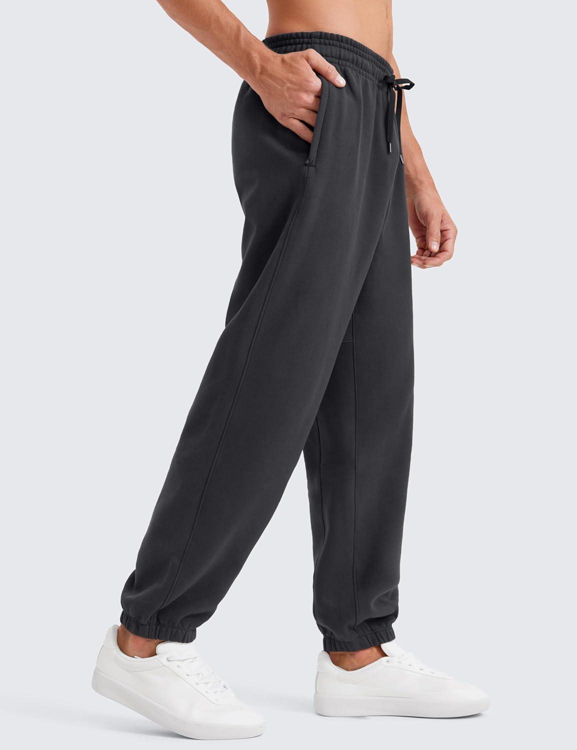 imageCRZ YOGA Cotton Fleece Lined Relaxed Sweatpants for Men 32quot Loose Lounge Casual Bottom Sweat Pants with Zipper PocketMysterious Grey