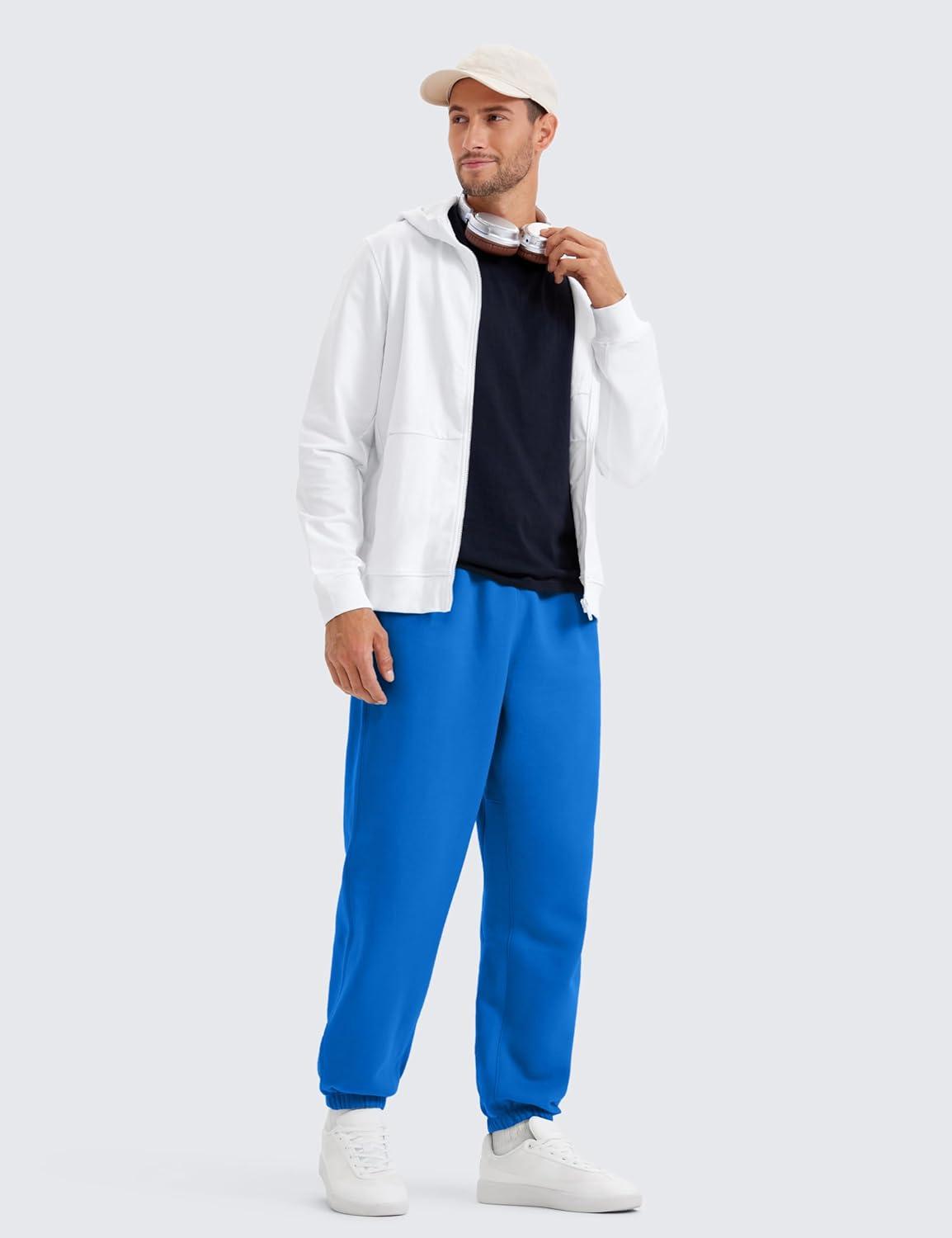 imageCRZ YOGA Cotton Fleece Lined Relaxed Sweatpants for Men 32quot Loose Lounge Casual Bottom Sweat Pants with Zipper PocketSparkle Blue