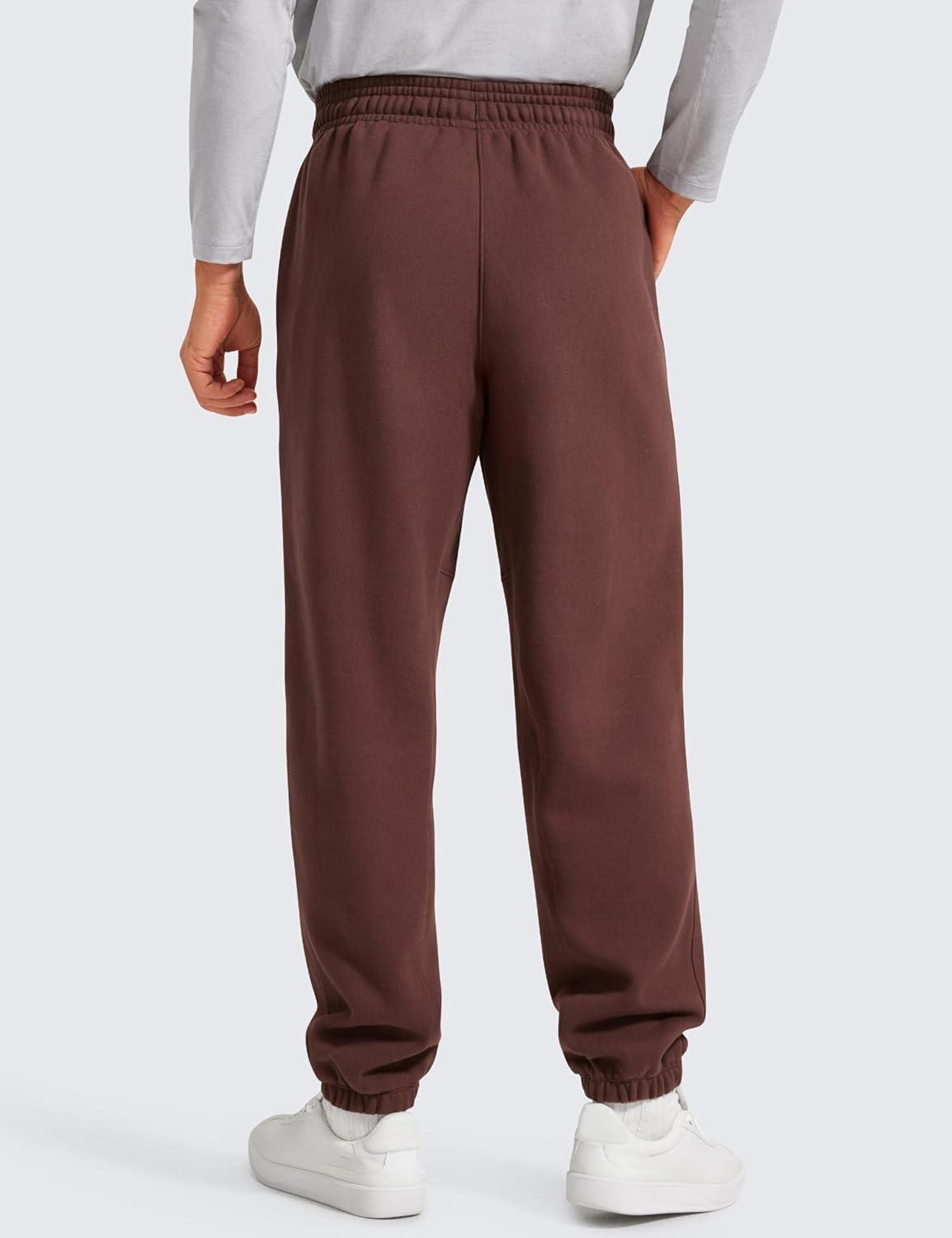 imageCRZ YOGA Cotton Fleece Lined Relaxed Sweatpants for Men 32quot Loose Lounge Casual Bottom Sweat Pants with Zipper PocketTaupe