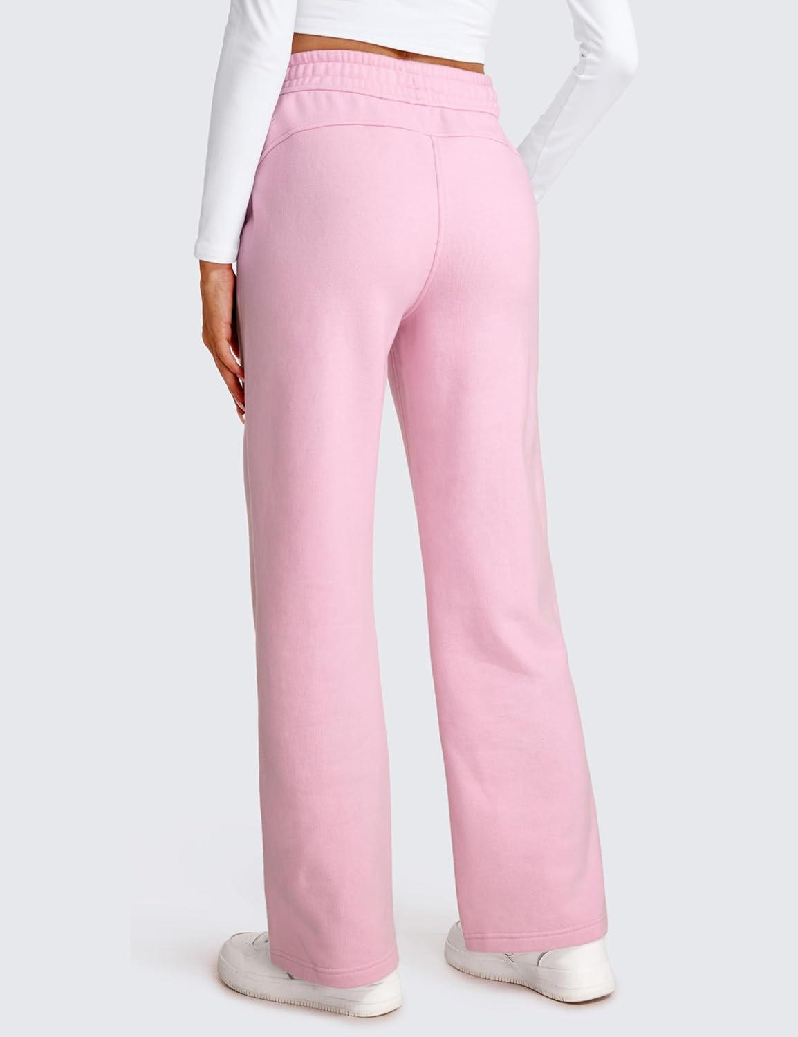 imageCRZ YOGA Cotton Fleece Lined Sweatpants Women 28quot30quot32quot Straight Leg Casual Lounge Pants with Pockets Winter WarmPink Peony
