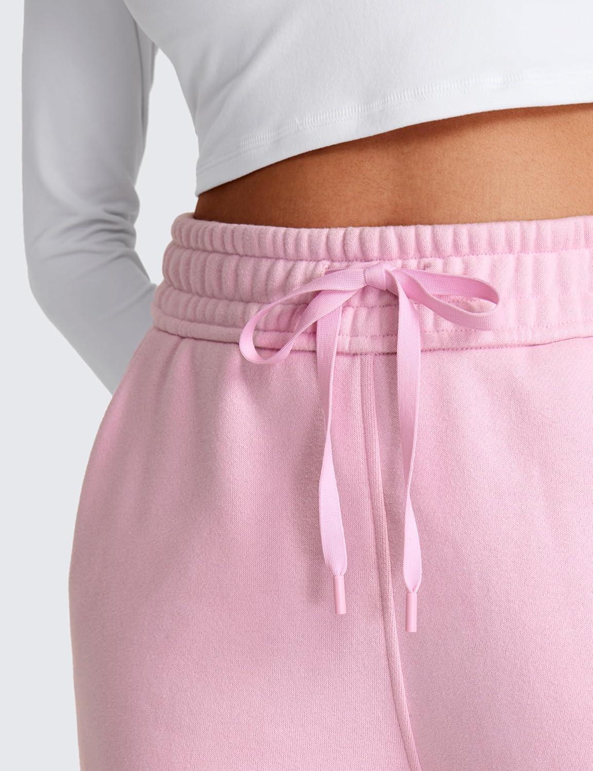 imageCRZ YOGA Cotton Fleece Lined Sweatpants Women 28quot30quot32quot Straight Leg Casual Lounge Pants with Pockets Winter WarmPink Peony