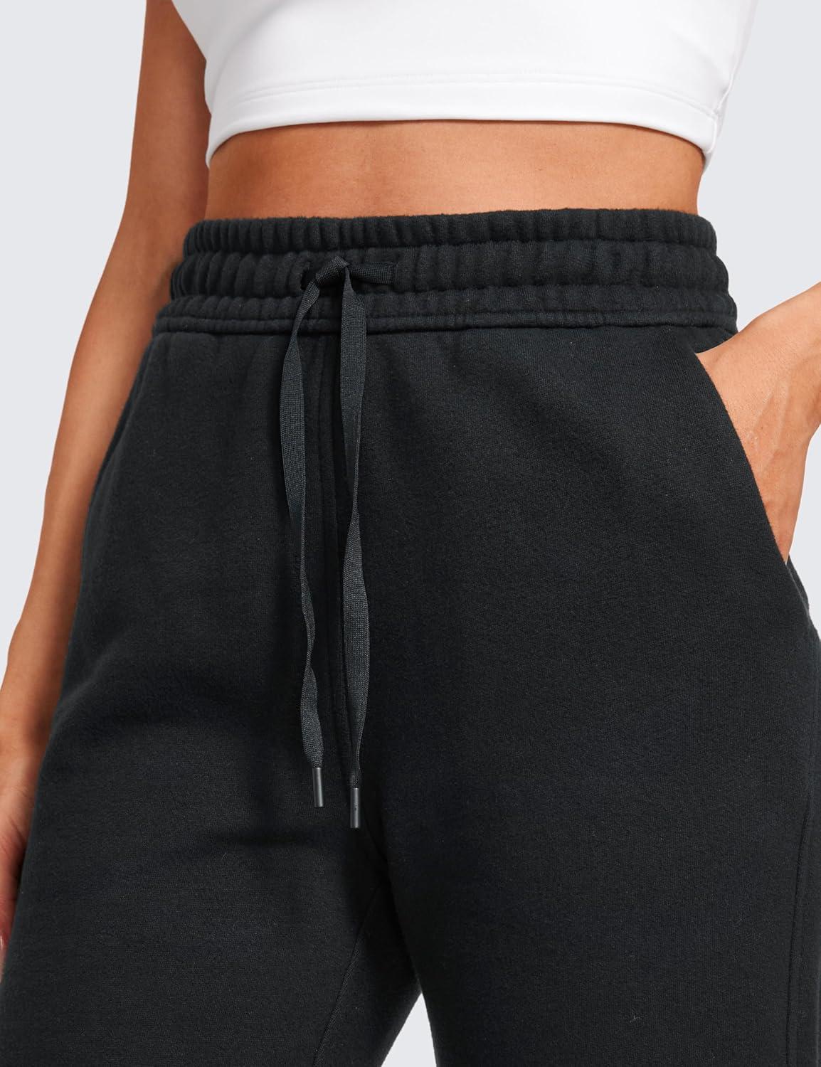 imageCRZ YOGA Cotton Fleece Lined Sweatpants Women High Waisted Warm Casual Lounge Jogger Pants with PocketsBlack