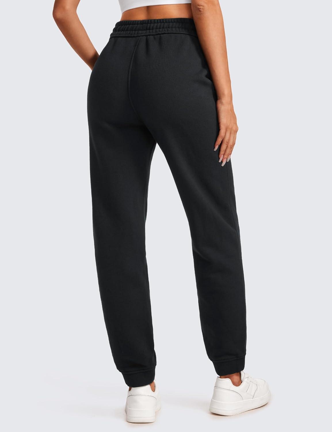 imageCRZ YOGA Cotton Fleece Lined Sweatpants Women High Waisted Warm Casual Lounge Jogger Pants with PocketsBlack