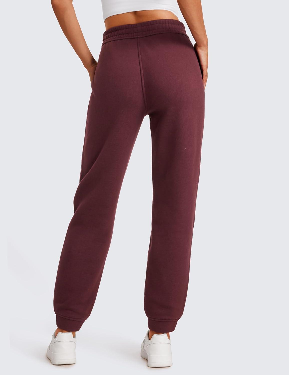 imageCRZ YOGA Cotton Fleece Lined Sweatpants Women High Waisted Warm Casual Lounge Jogger Pants with PocketsDark Red