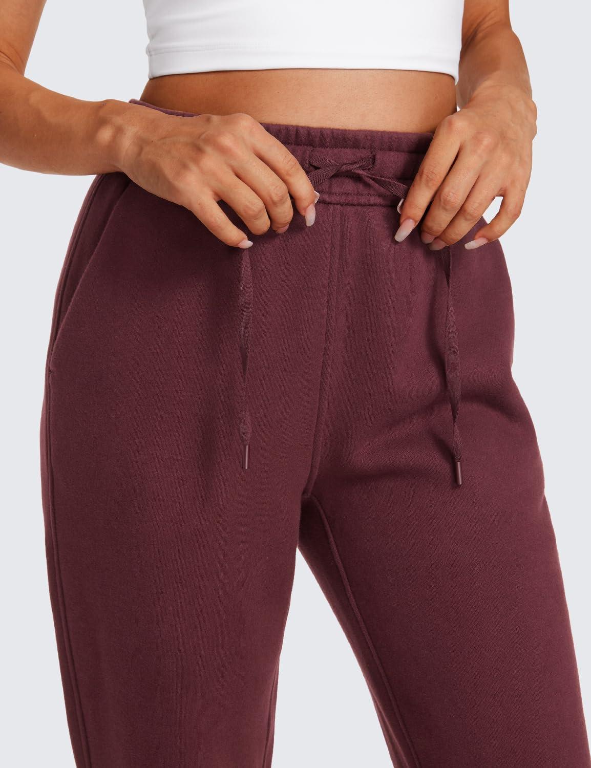 imageCRZ YOGA Cotton Fleece Lined Sweatpants Women High Waisted Warm Casual Lounge Jogger Pants with PocketsDark Red