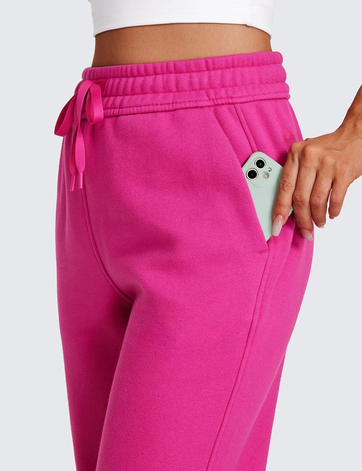 imageCRZ YOGA Cotton Fleece Lined Sweatpants Women High Waisted Warm Casual Lounge Jogger Pants with PocketsHibiscus Purple