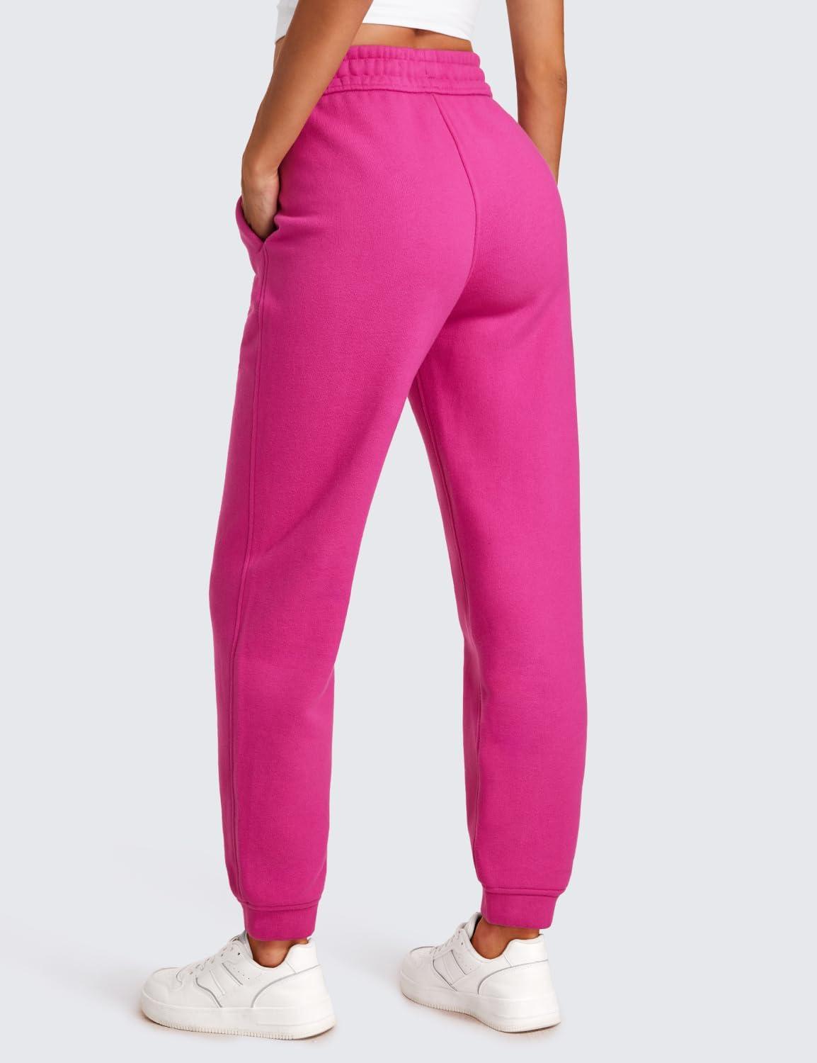 imageCRZ YOGA Cotton Fleece Lined Sweatpants Women High Waisted Warm Casual Lounge Jogger Pants with PocketsHibiscus Purple