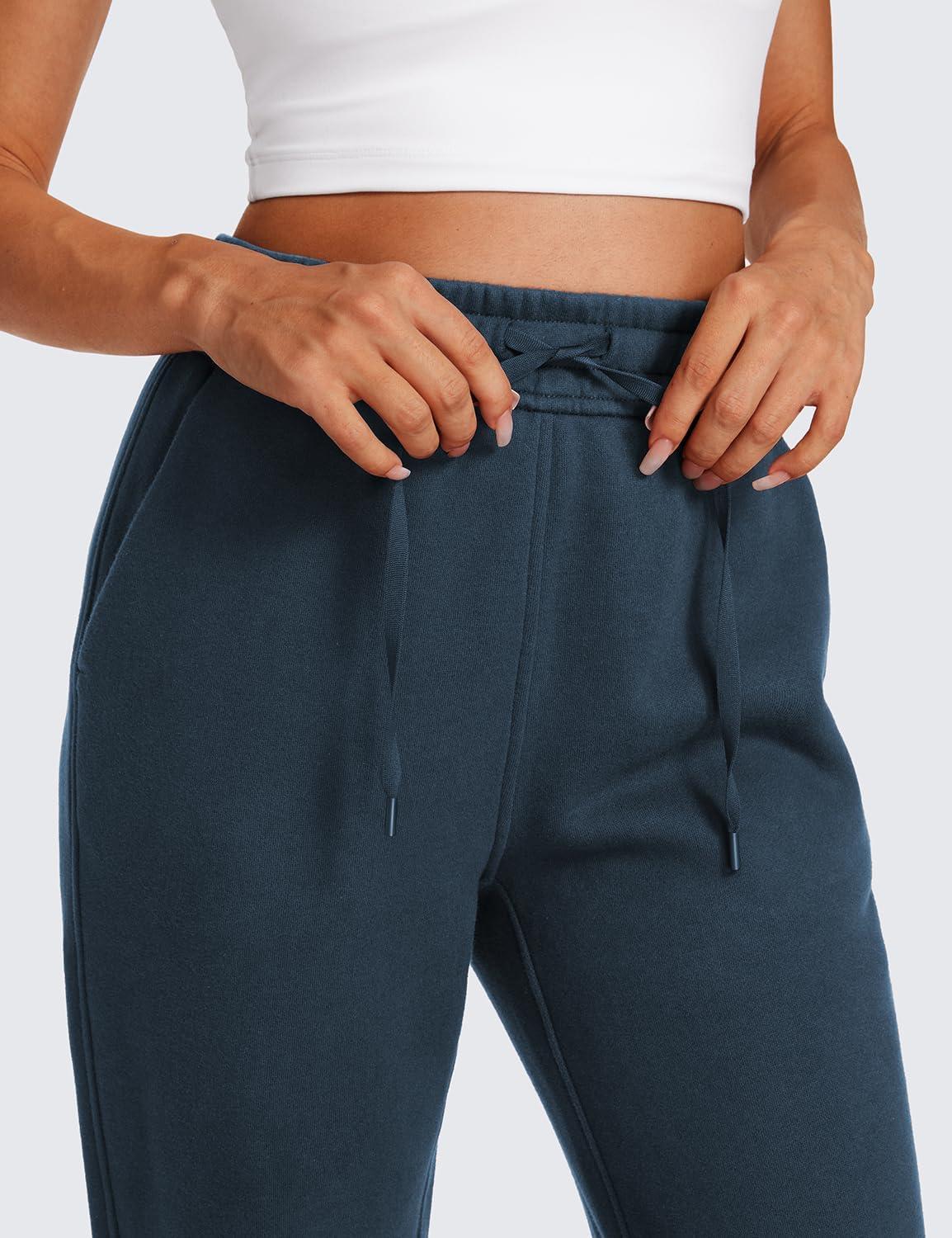 imageCRZ YOGA Cotton Fleece Lined Sweatpants Women High Waisted Warm Casual Lounge Jogger Pants with PocketsInk Blue