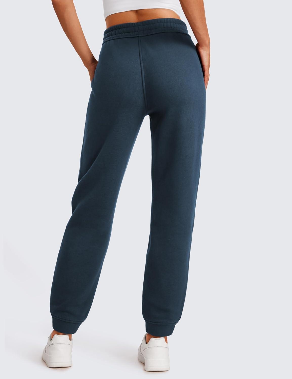 imageCRZ YOGA Cotton Fleece Lined Sweatpants Women High Waisted Warm Casual Lounge Jogger Pants with PocketsInk Blue