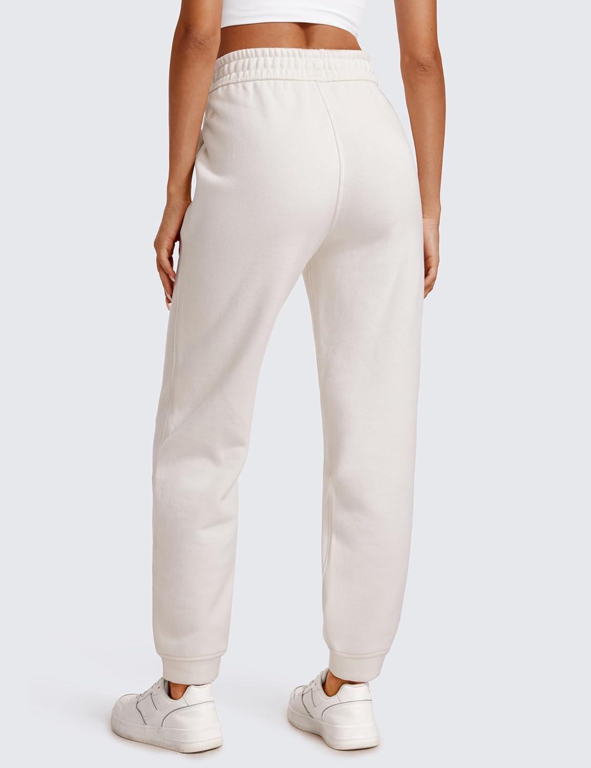 imageCRZ YOGA Cotton Fleece Lined Sweatpants Women High Waisted Warm Casual Lounge Jogger Pants with PocketsMilky White Bone