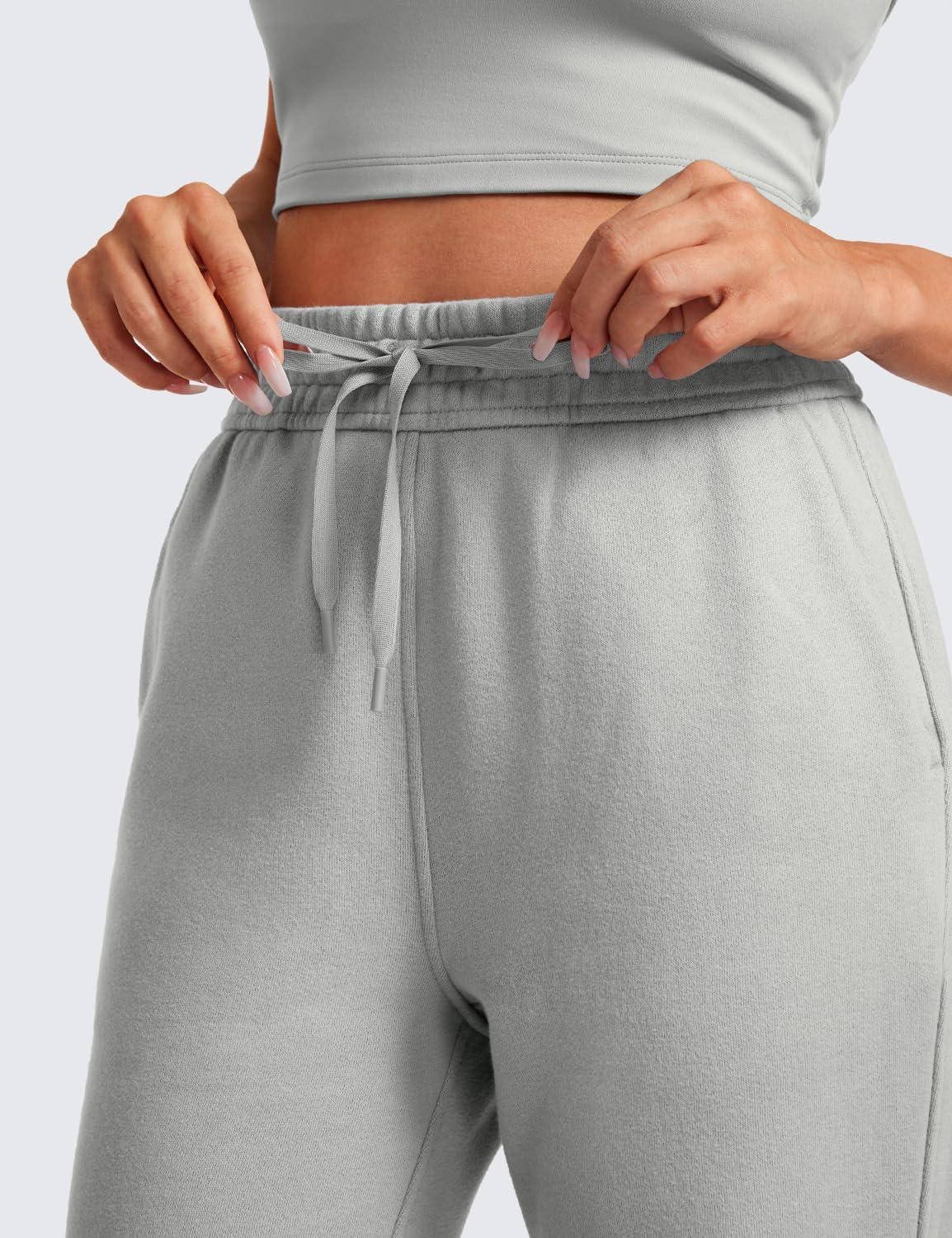 imageCRZ YOGA Cotton Fleece Lined Sweatpants Women High Waisted Warm Casual Lounge Jogger Pants with PocketsSterling