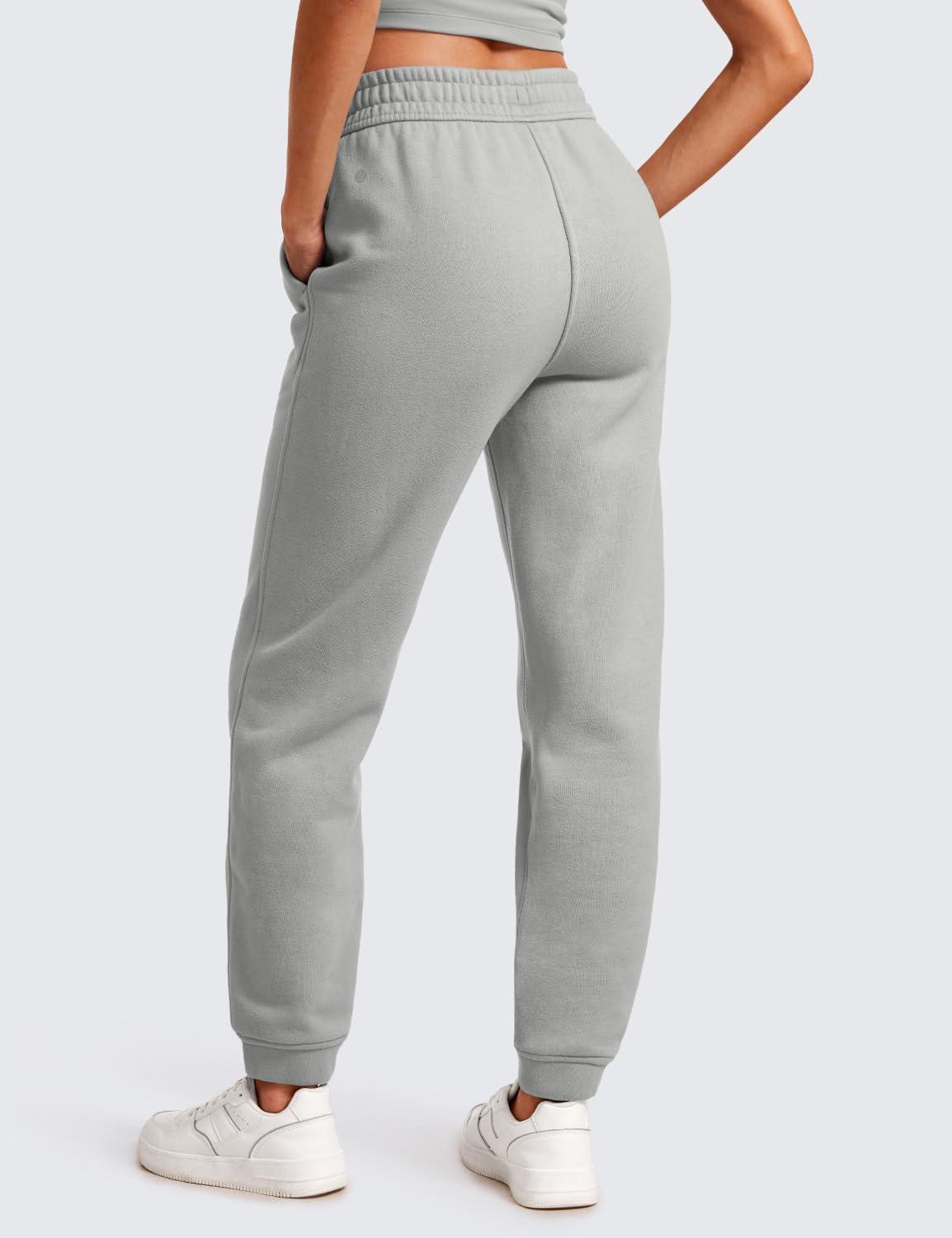 imageCRZ YOGA Cotton Fleece Lined Sweatpants Women High Waisted Warm Casual Lounge Jogger Pants with PocketsSterling