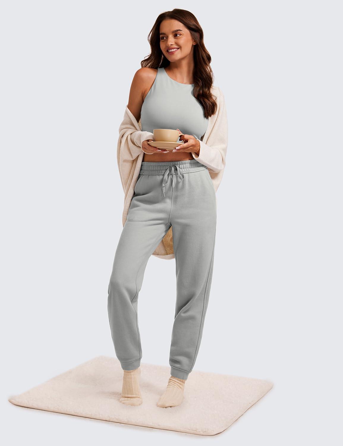 imageCRZ YOGA Cotton Fleece Lined Sweatpants Women High Waisted Warm Casual Lounge Jogger Pants with PocketsSterling