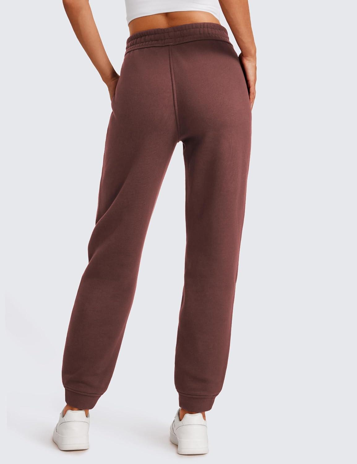 imageCRZ YOGA Cotton Fleece Lined Sweatpants Women High Waisted Warm Casual Lounge Jogger Pants with PocketsTaupe