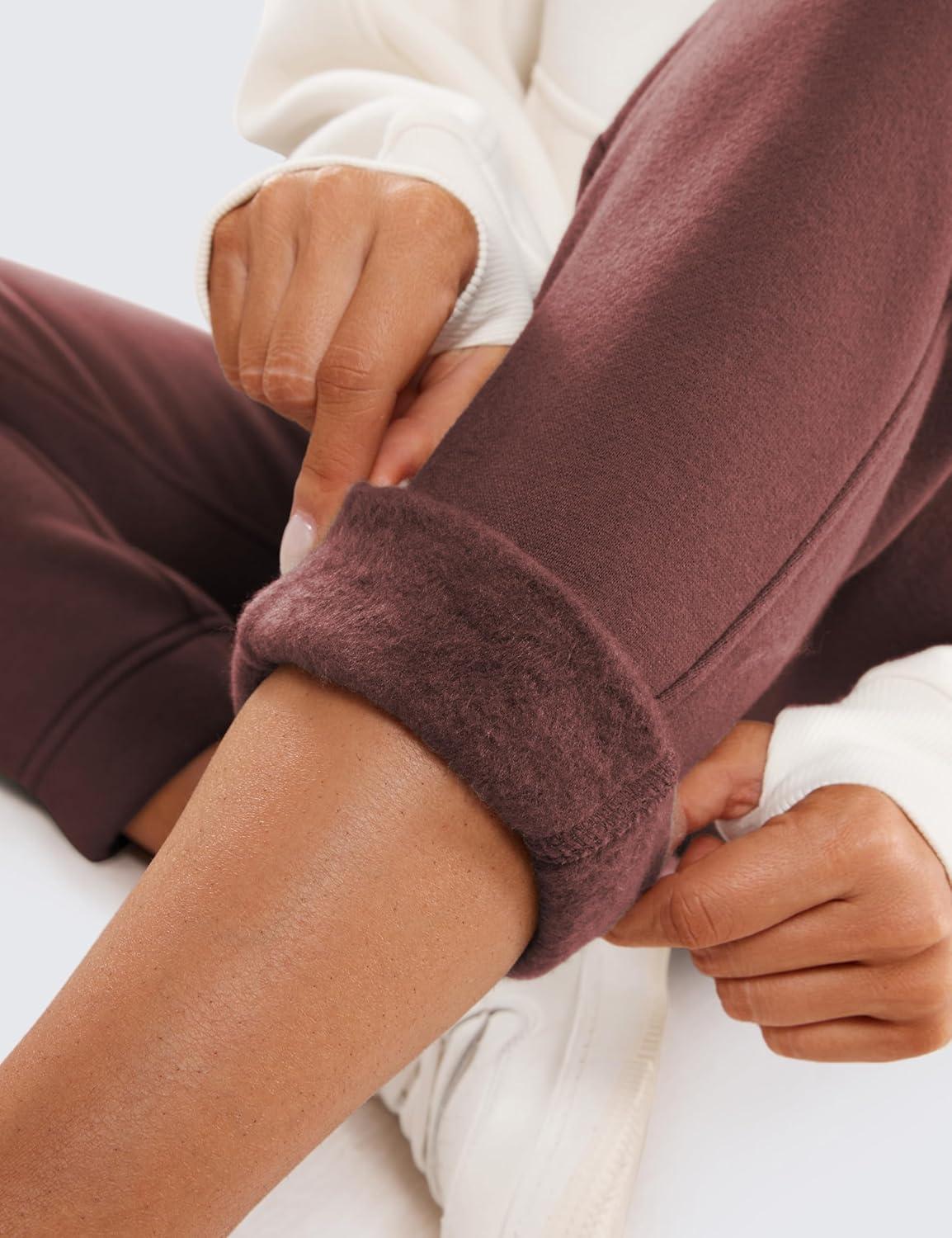 imageCRZ YOGA Cotton Fleece Lined Sweatpants Women High Waisted Warm Casual Lounge Jogger Pants with PocketsTaupe