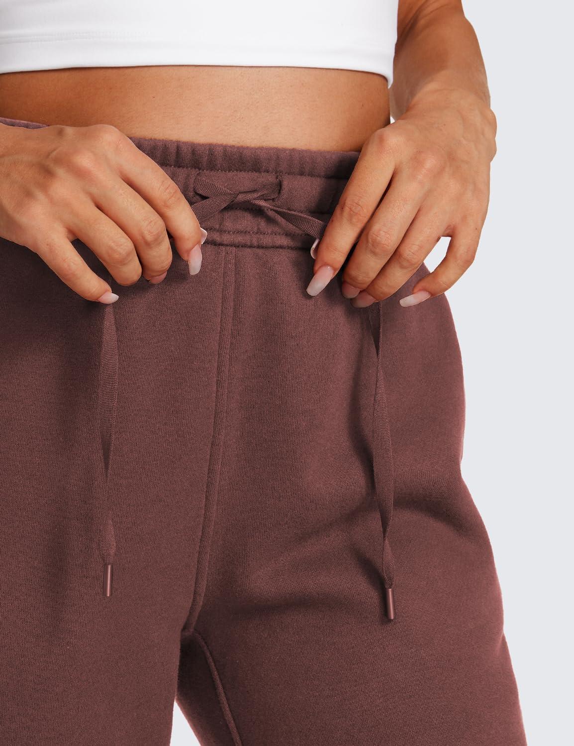 imageCRZ YOGA Cotton Fleece Lined Sweatpants Women High Waisted Warm Casual Lounge Jogger Pants with PocketsTaupe