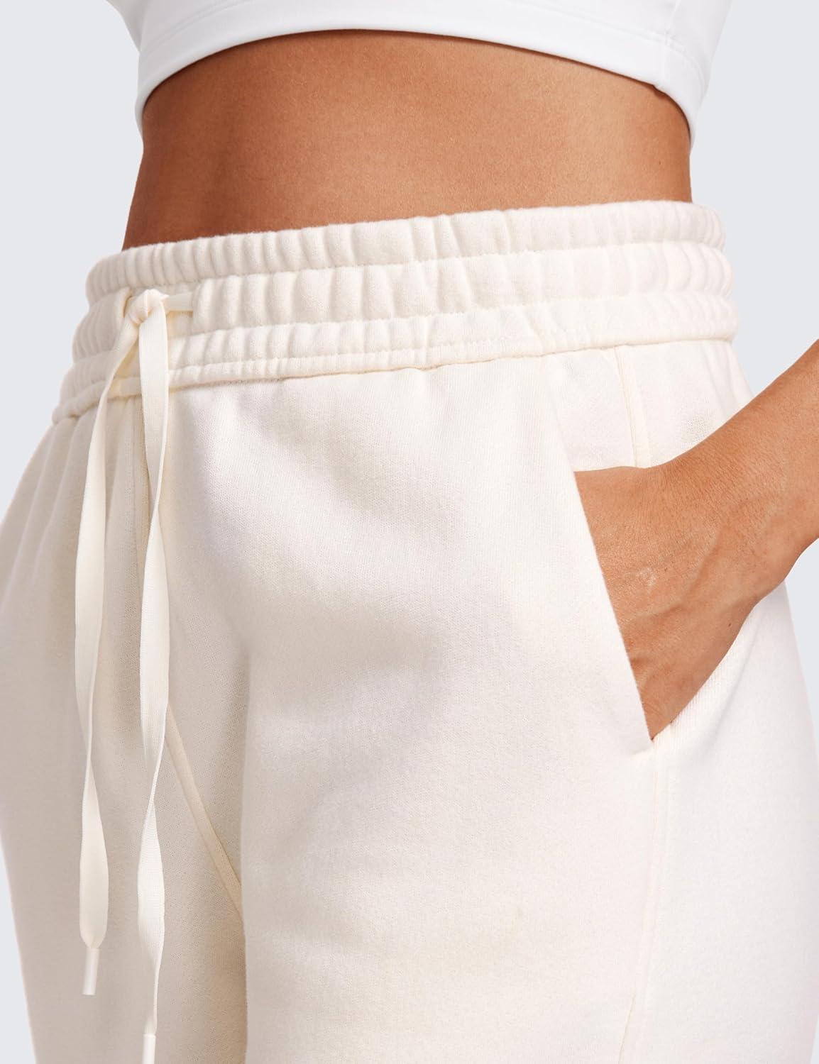 imageCRZ YOGA Cotton Fleece Lined Sweatpants Women High Waisted Warm Casual Lounge Jogger Pants with PocketsWhite Apricot