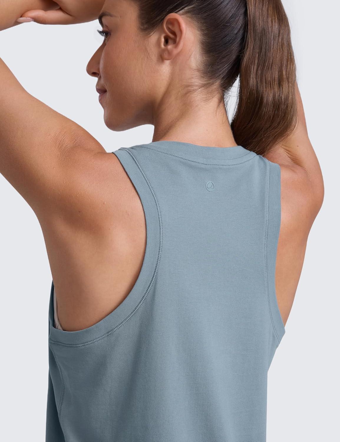 imageCRZ YOGA CottonBlend Workout Racerback Tank for Women Athletic High Neck Breathable Tops Casual Basic Sleeveless ShirtsBelgian Blue