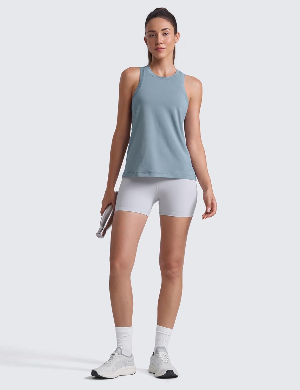 imageCRZ YOGA CottonBlend Workout Racerback Tank for Women Athletic High Neck Breathable Tops Casual Basic Sleeveless ShirtsBelgian Blue