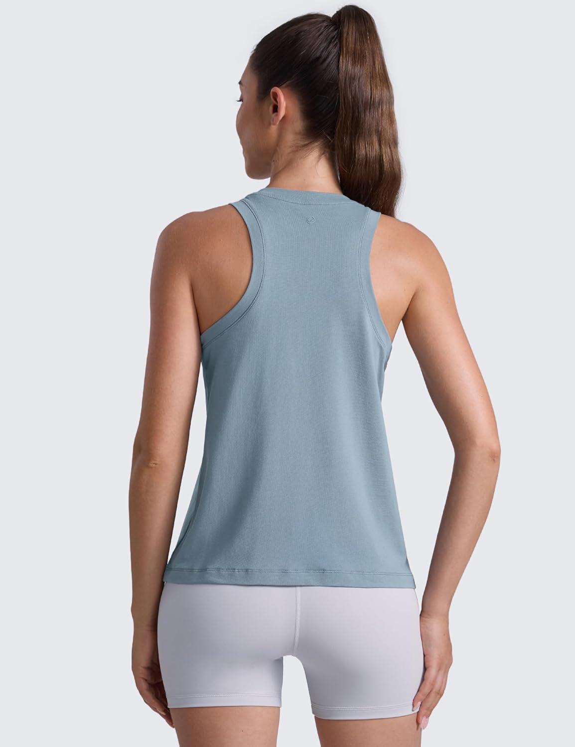 imageCRZ YOGA CottonBlend Workout Racerback Tank for Women Athletic High Neck Breathable Tops Casual Basic Sleeveless ShirtsBelgian Blue