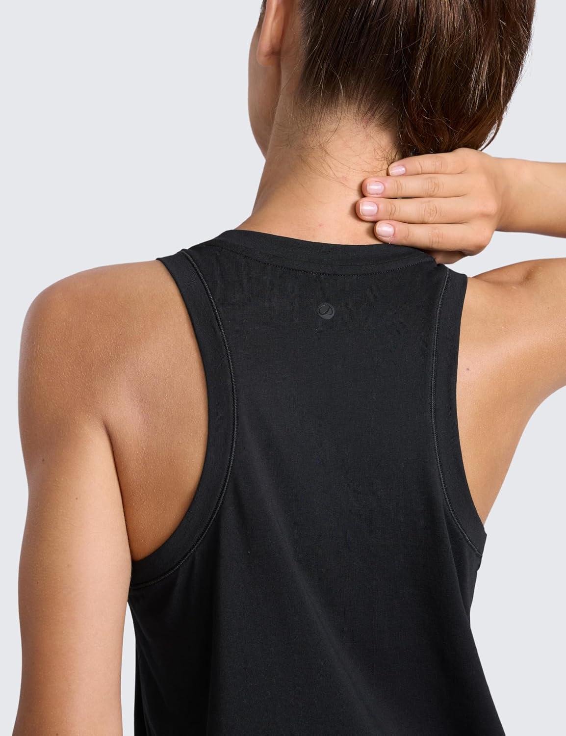 imageCRZ YOGA CottonBlend Workout Racerback Tank for Women Athletic High Neck Breathable Tops Casual Basic Sleeveless ShirtsBlack