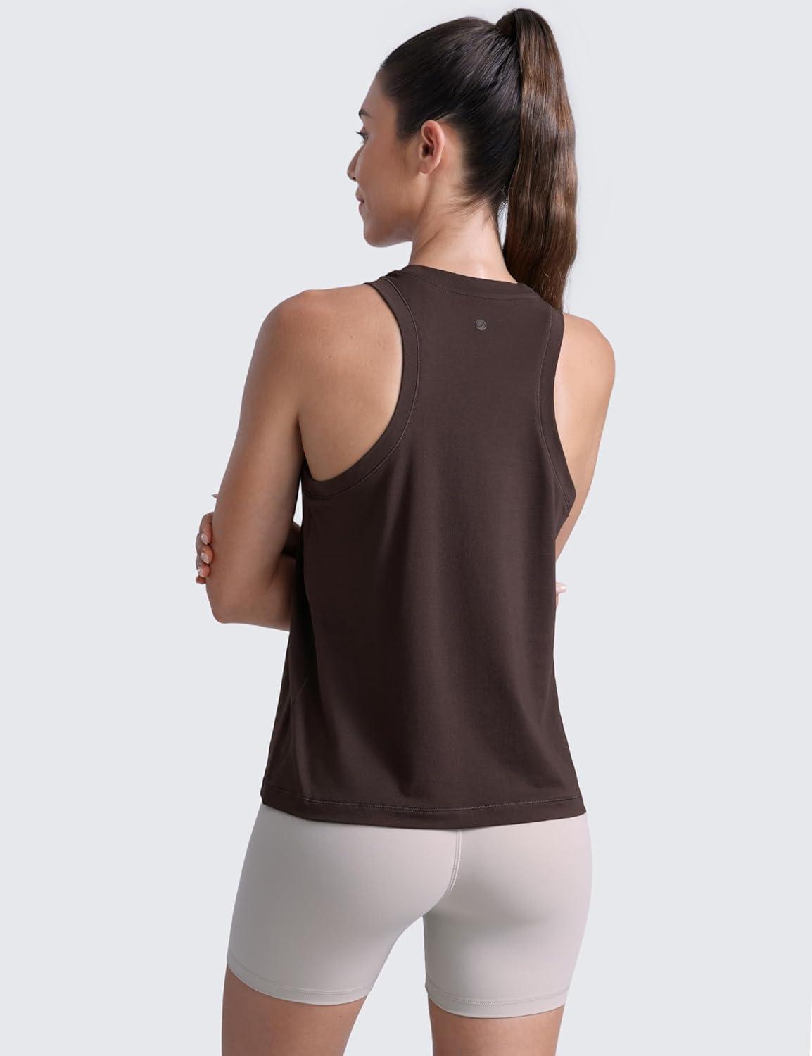 imageCRZ YOGA CottonBlend Workout Racerback Tank for Women Athletic High Neck Breathable Tops Casual Basic Sleeveless ShirtsHot Fudge Brown