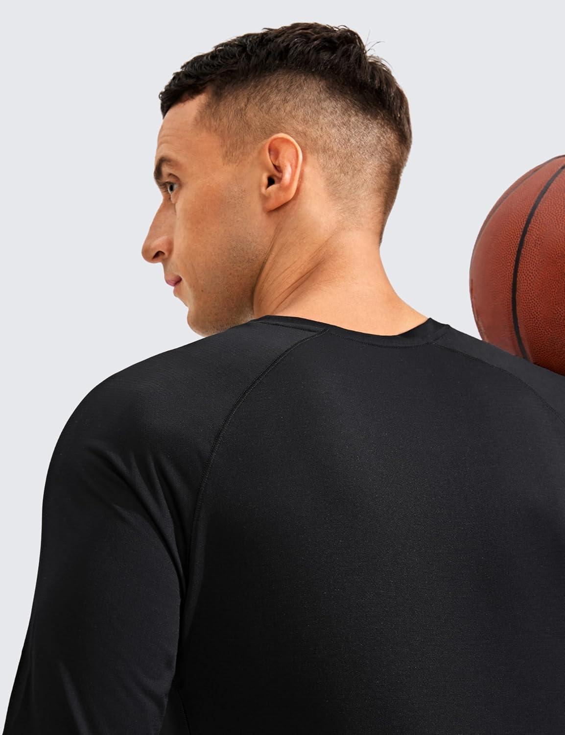 imageCRZ YOGA Crewneck Workout Long Sleeve Shirts for Men Quick Dry Running Athletic TShirts Lightweight Basic TopsBlack