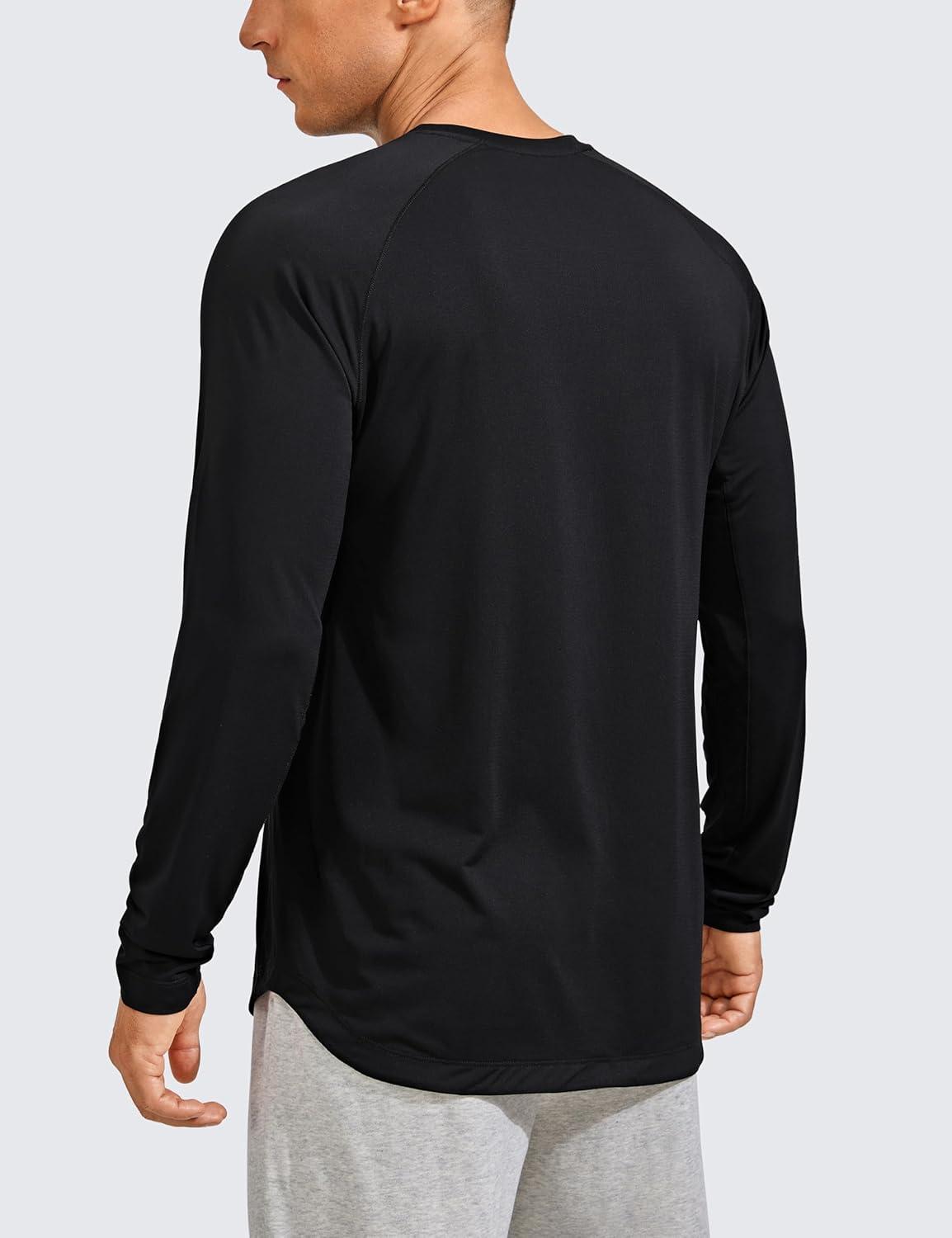 imageCRZ YOGA Crewneck Workout Long Sleeve Shirts for Men Quick Dry Running Athletic TShirts Lightweight Basic TopsBlack